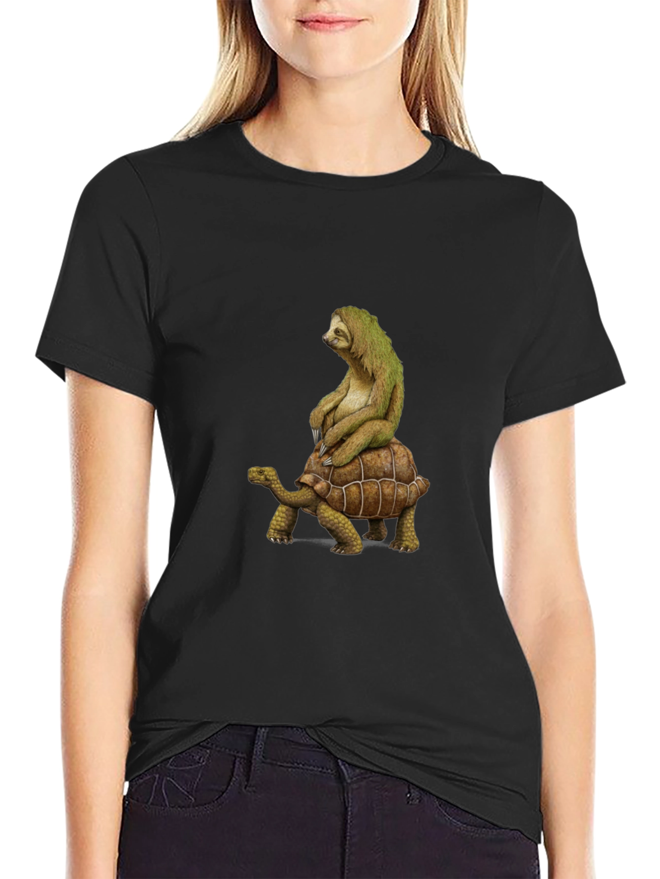 Sloth Riding Turtle Graphic T-Shirt
