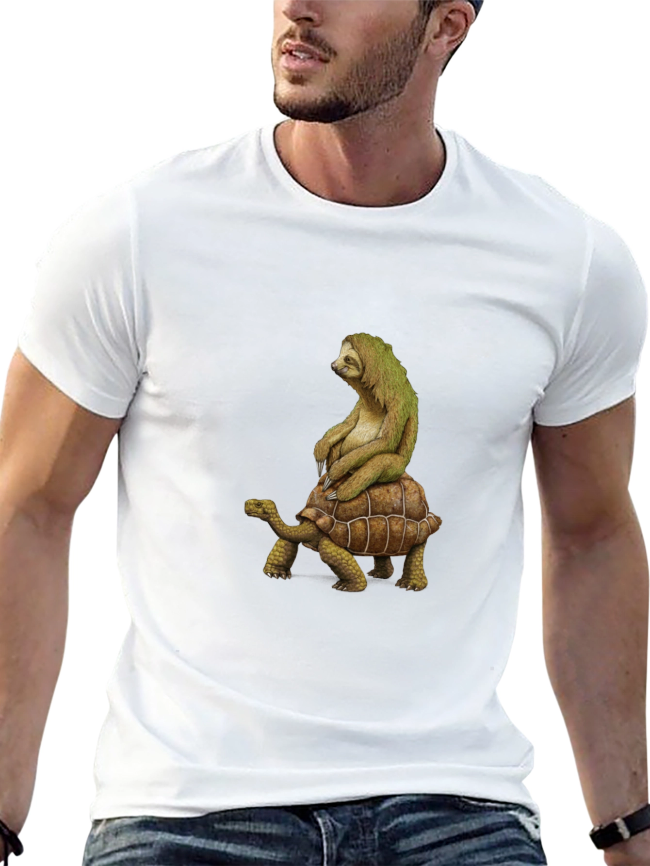 Sloth Riding Turtle Graphic T-Shirt