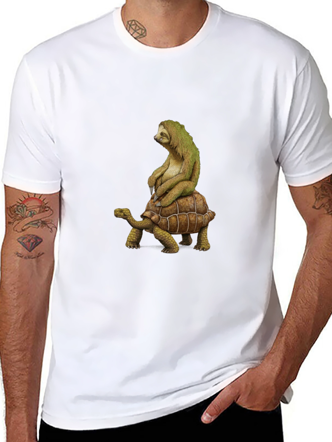 Sloth Riding Turtle Graphic T-Shirt