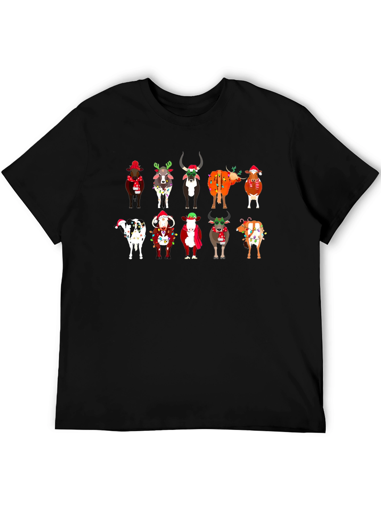 Festive Christmas Cows Black T-Shirt