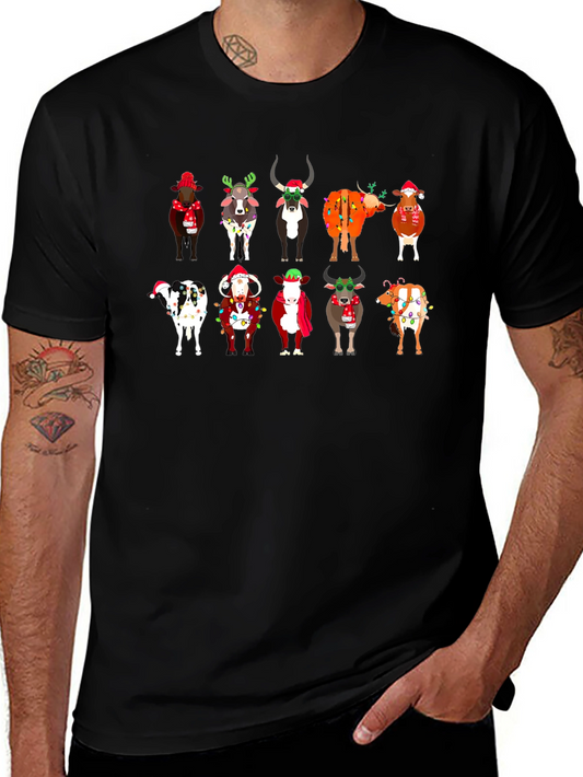 Festive Christmas Cows Black T-Shirt