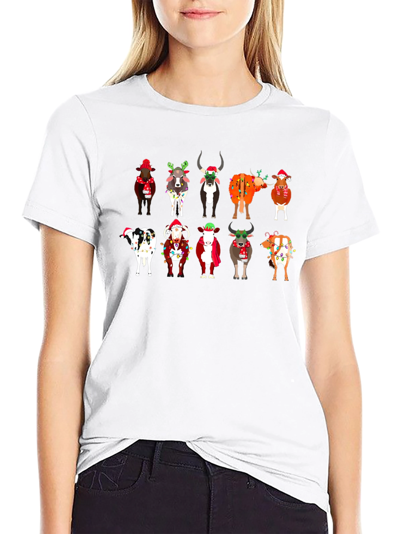 Festive Christmas Cows Black T-Shirt