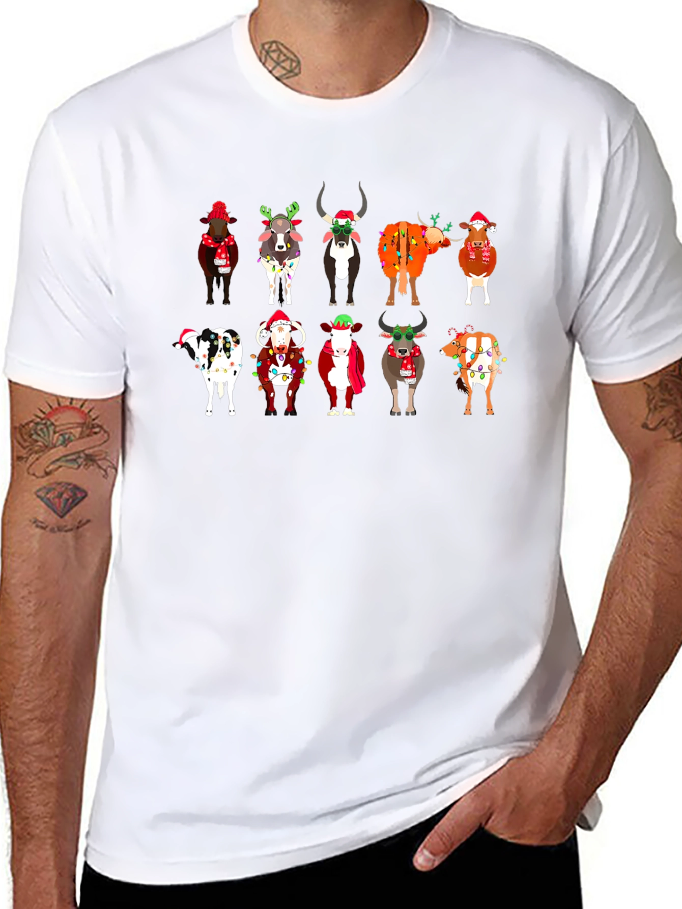 Festive Christmas Cows Black T-Shirt