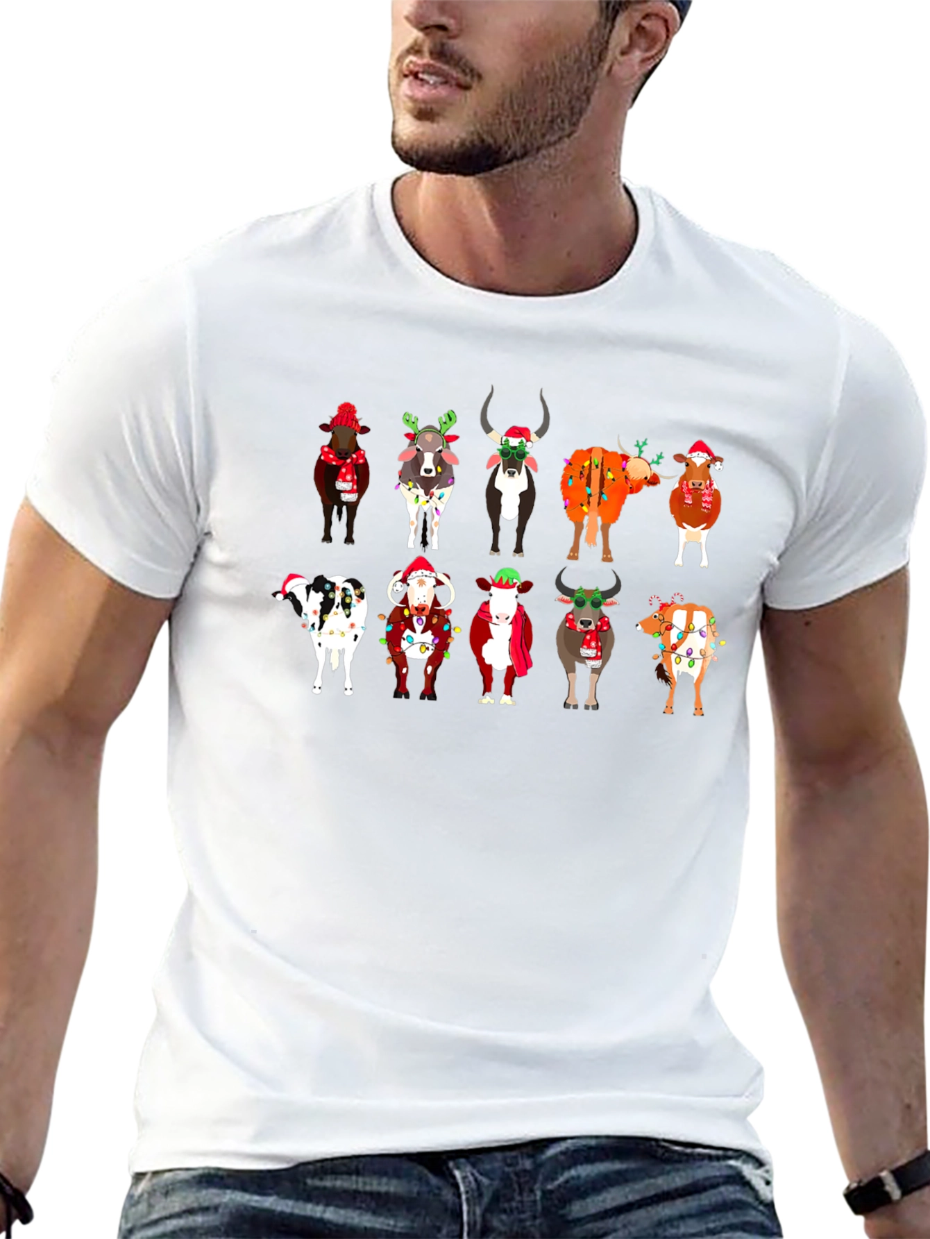 Festive Christmas Cows Black T-Shirt