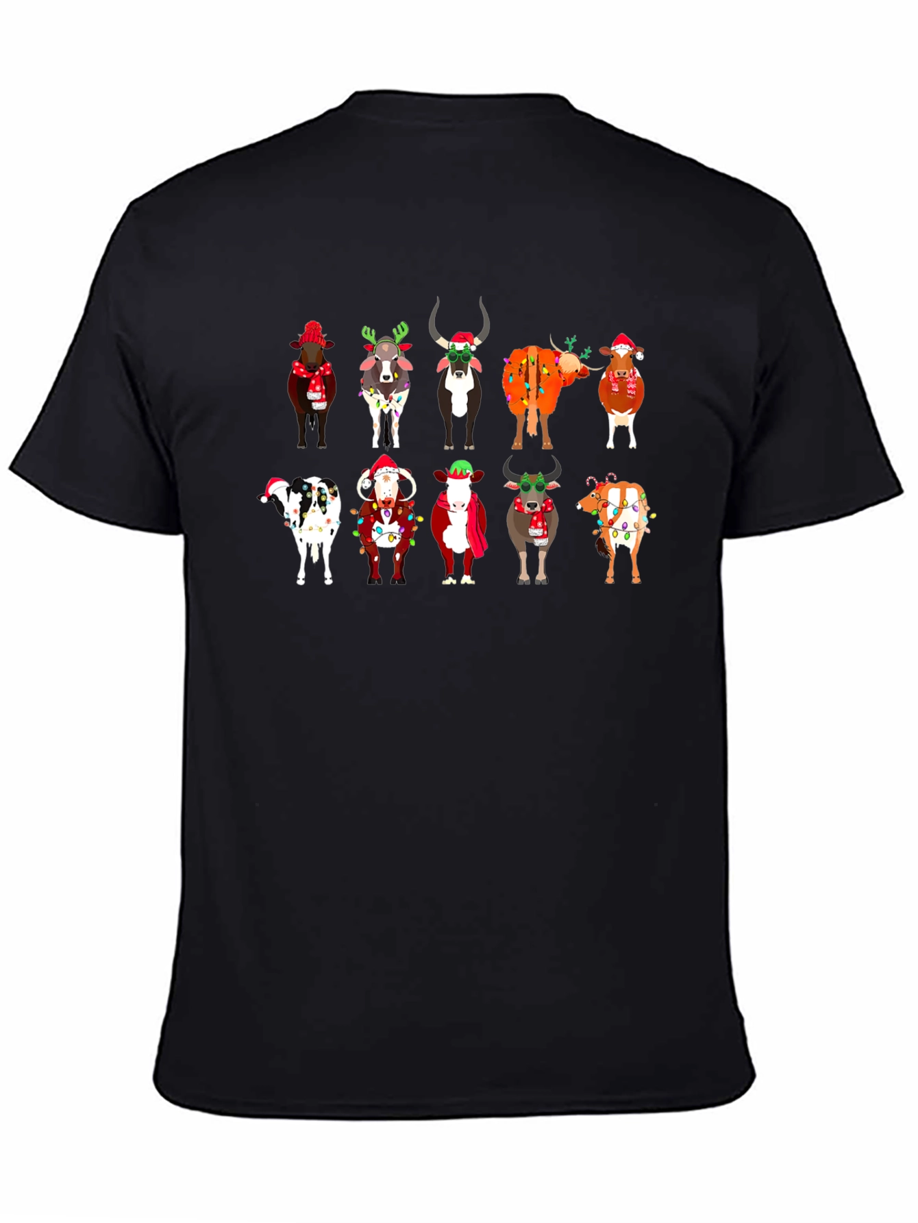 Festive Christmas Cows Black T-Shirt