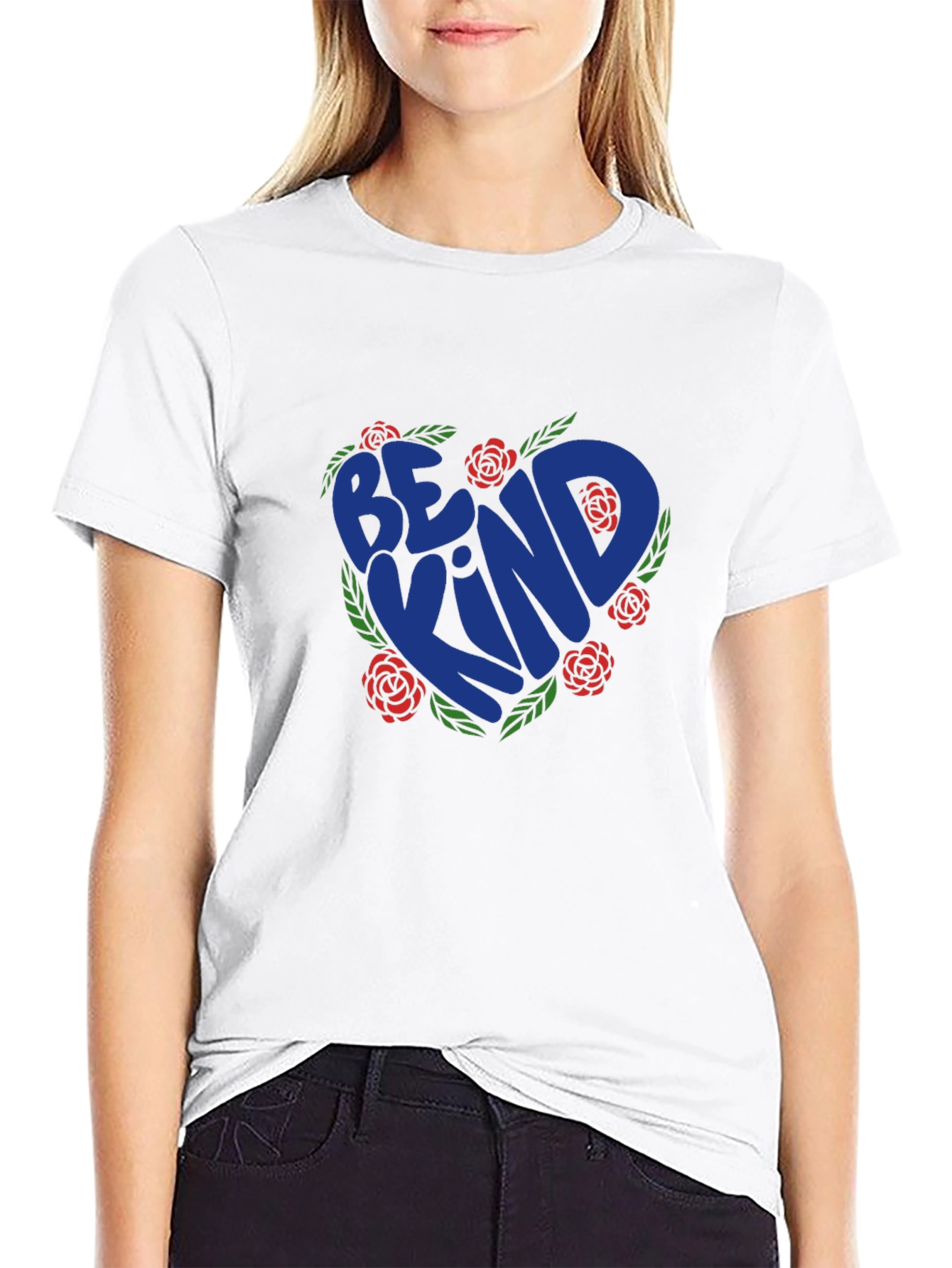 Be Kind Heart Rose Graphic T-Shirt - Black