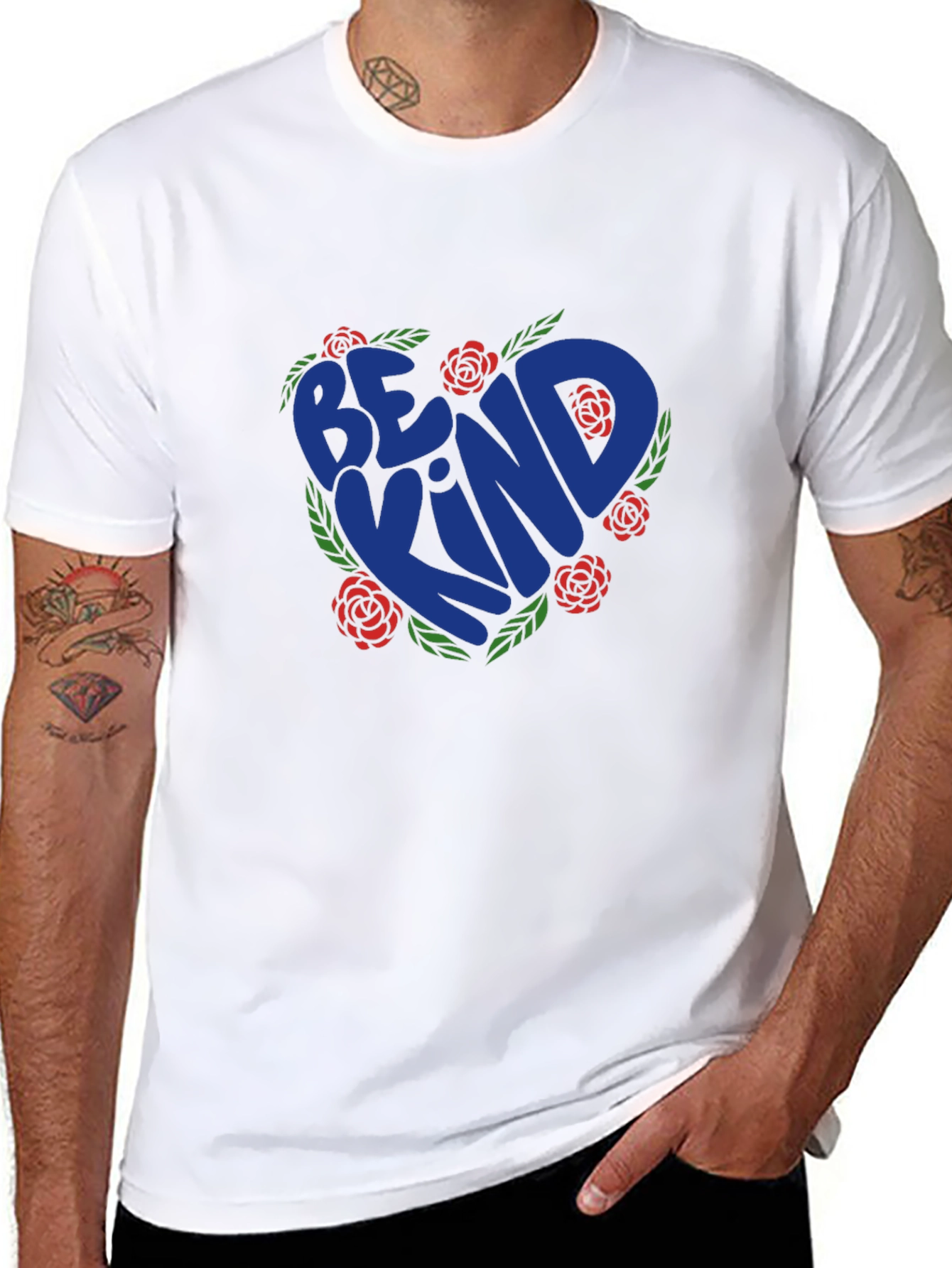 Be Kind Heart Rose Graphic T-Shirt - Black