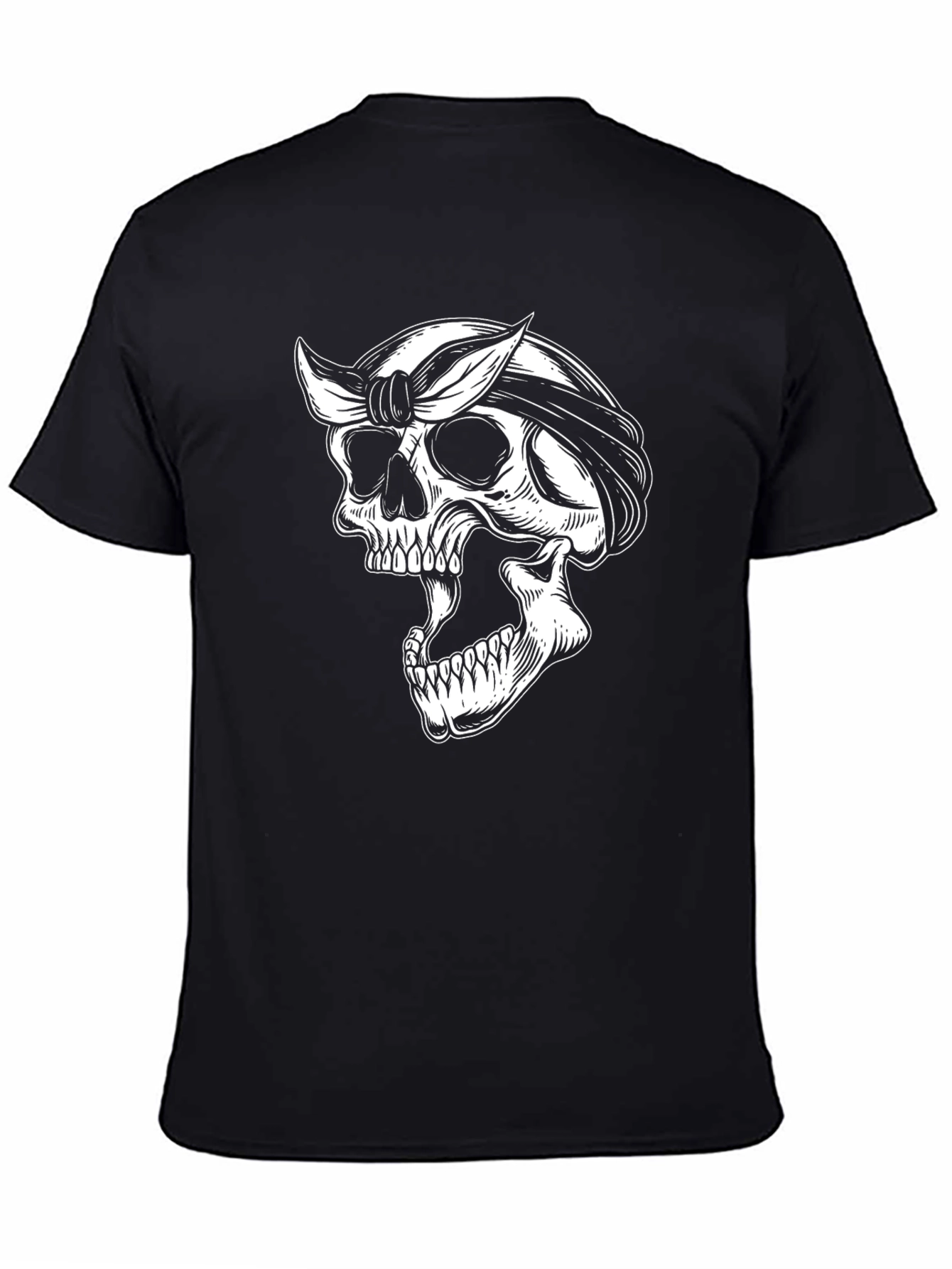 Skull Bandana Graphic Tee - Black Cotton T-Shirt