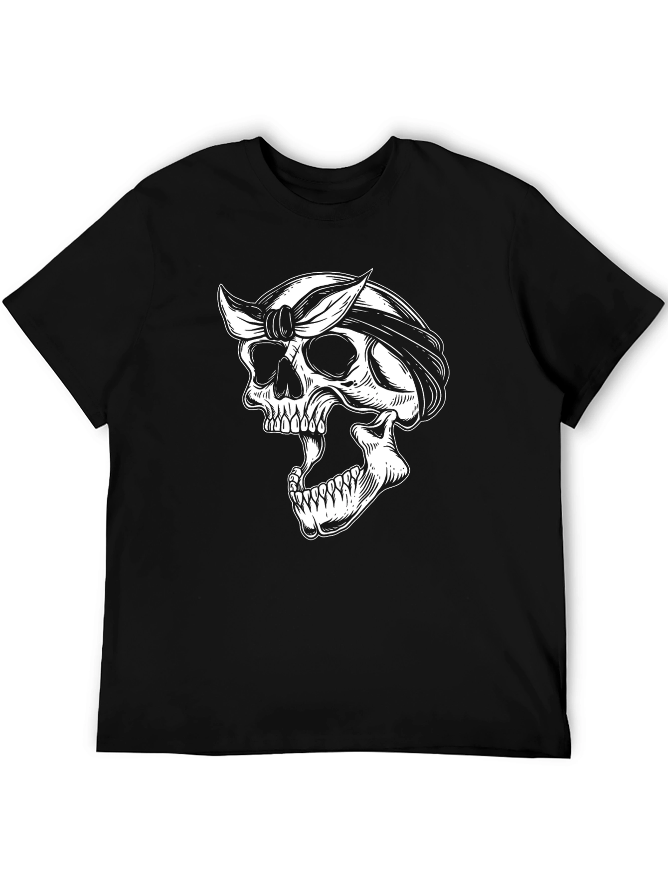 Skull Bandana Graphic Tee - Black Cotton T-Shirt