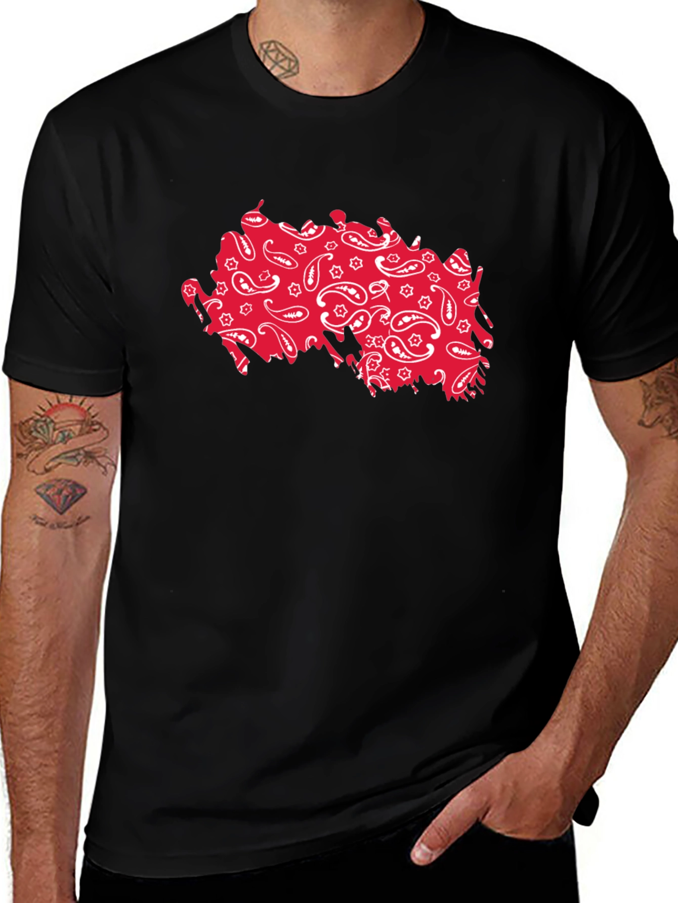Paisley Pattern Tee - Black Cotton Casual Shirt