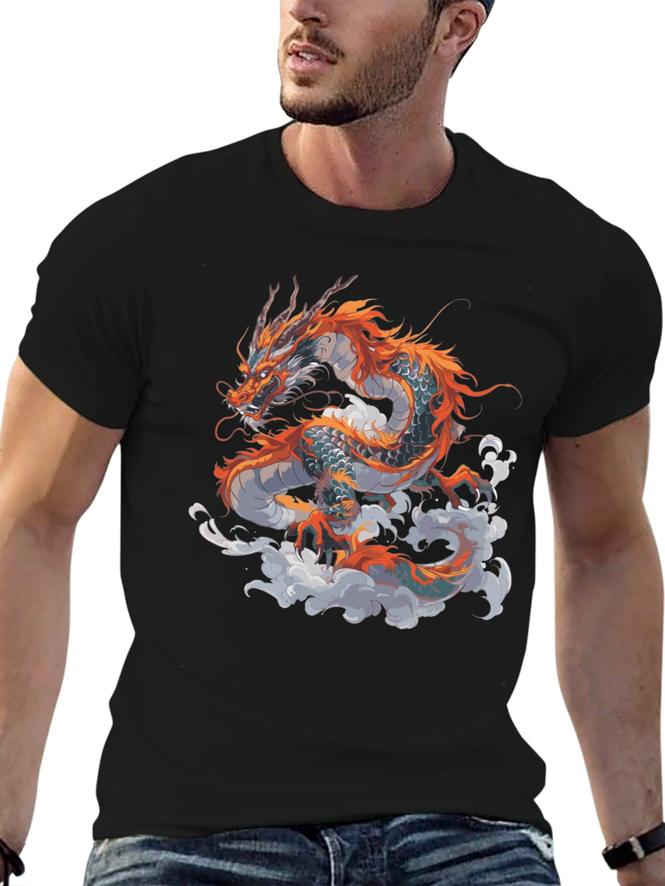 Dragon Graphic Print Black T-Shirt