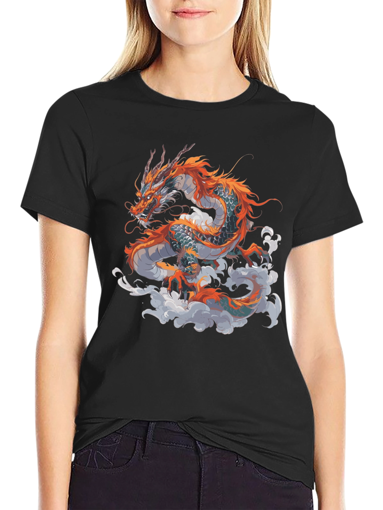 Dragon Graphic Print Black T-Shirt