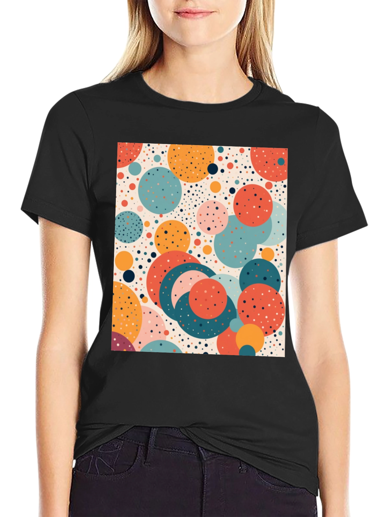 Retro Circle Print T-Shirt - Modern Art Tee