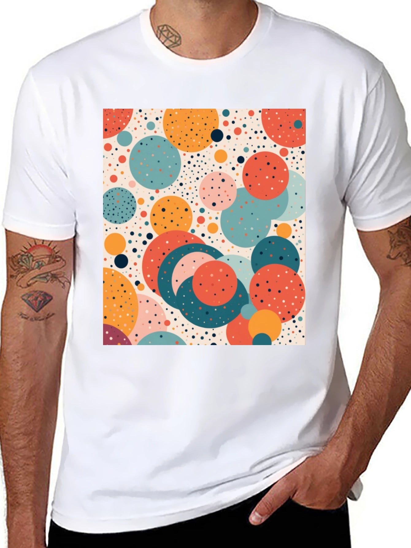 Retro Circle Print T-Shirt - Modern Art Tee