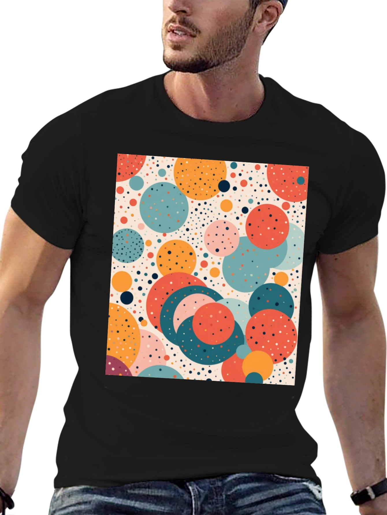 Retro Circle Print T-Shirt - Modern Art Tee