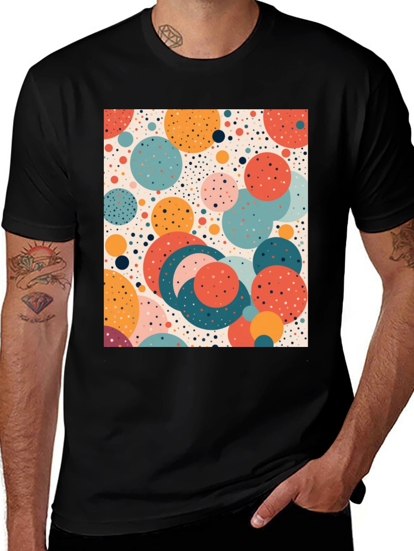 Retro Circle Print T-Shirt - Modern Art Tee
