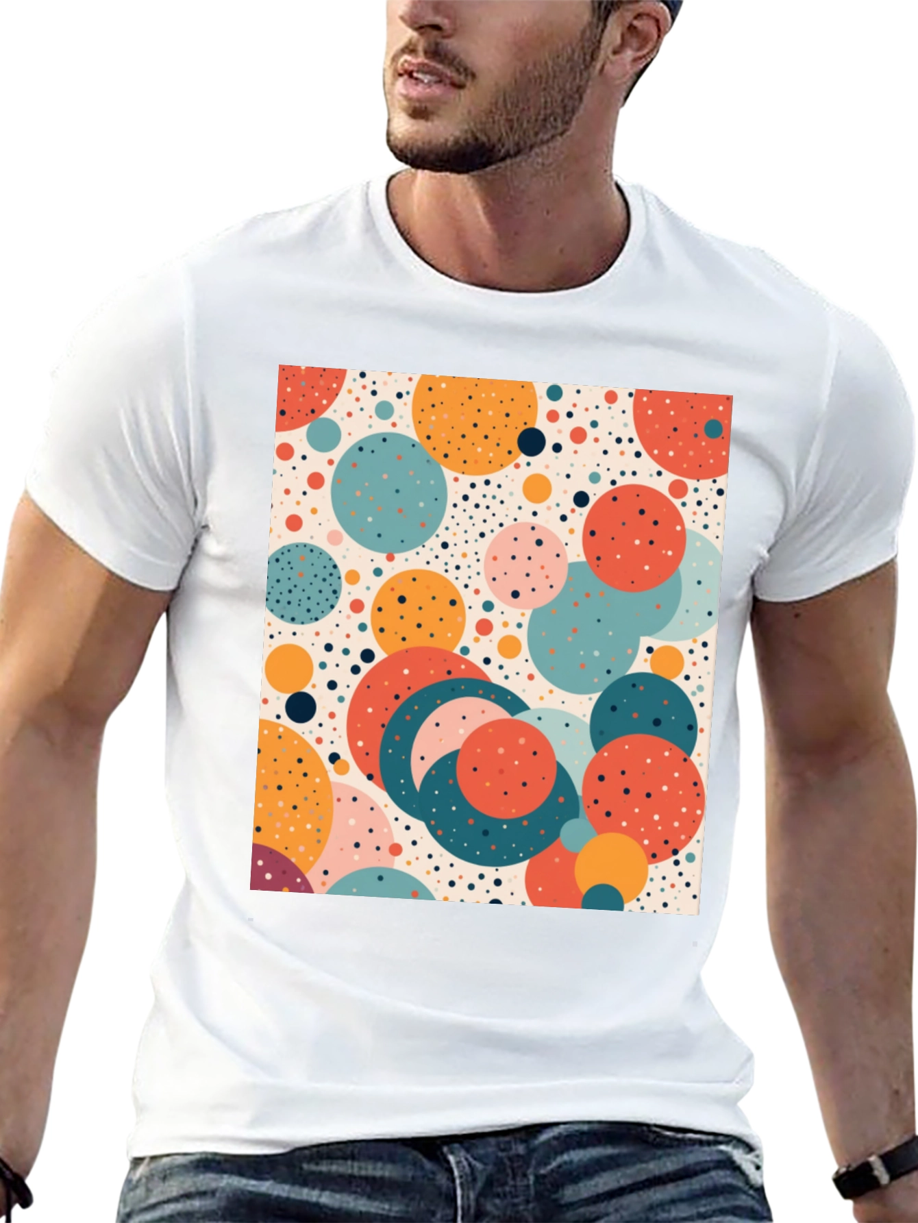 Retro Circle Print T-Shirt - Modern Art Tee