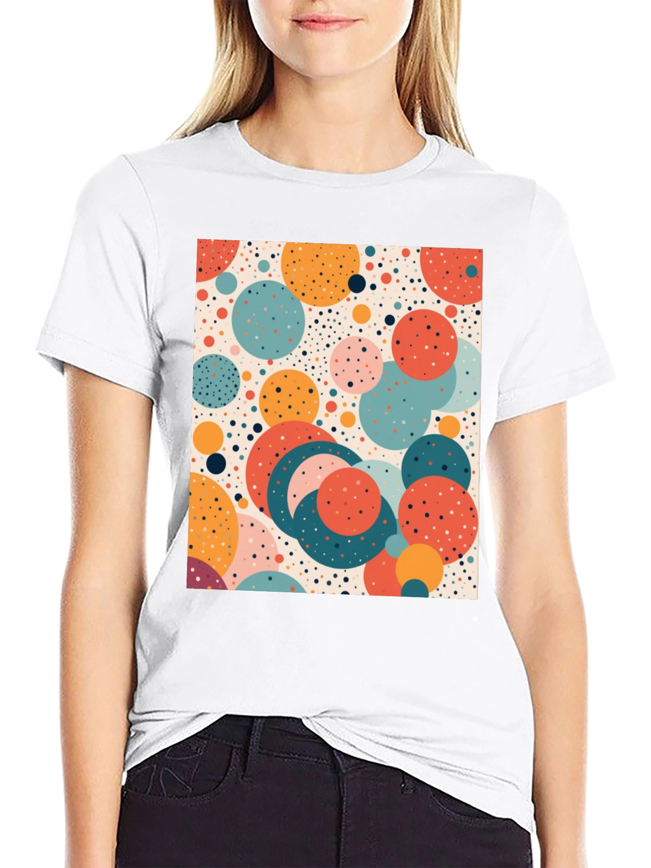 Retro Circle Print T-Shirt - Modern Art Tee