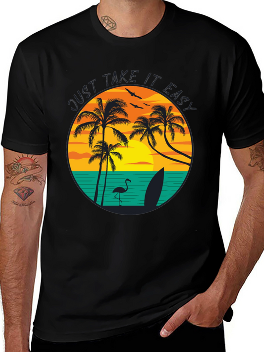 Just Take It Easy Graphic Tee - Tropical Beach Design