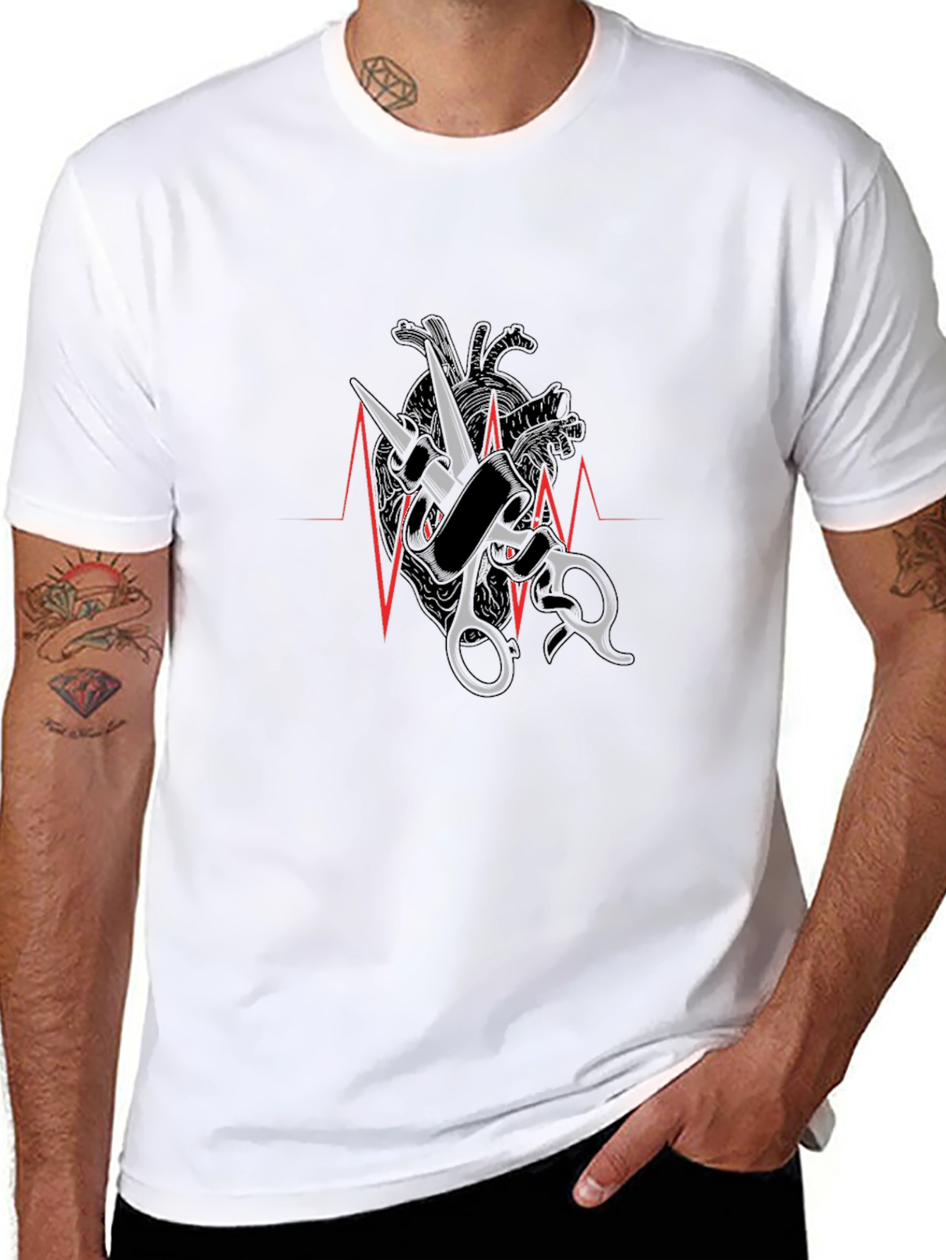 Heartbeat Scissors Graphic Tee - Barber Style