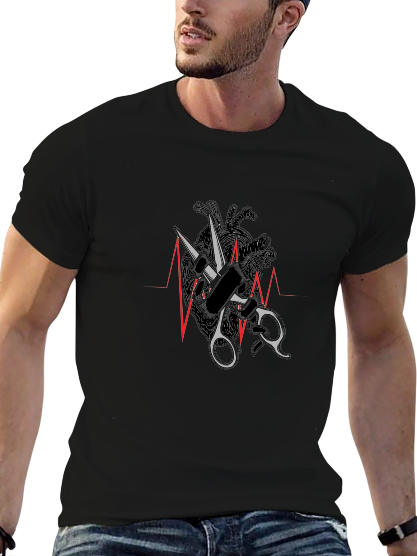 Heartbeat Scissors Graphic Tee - Barber Style