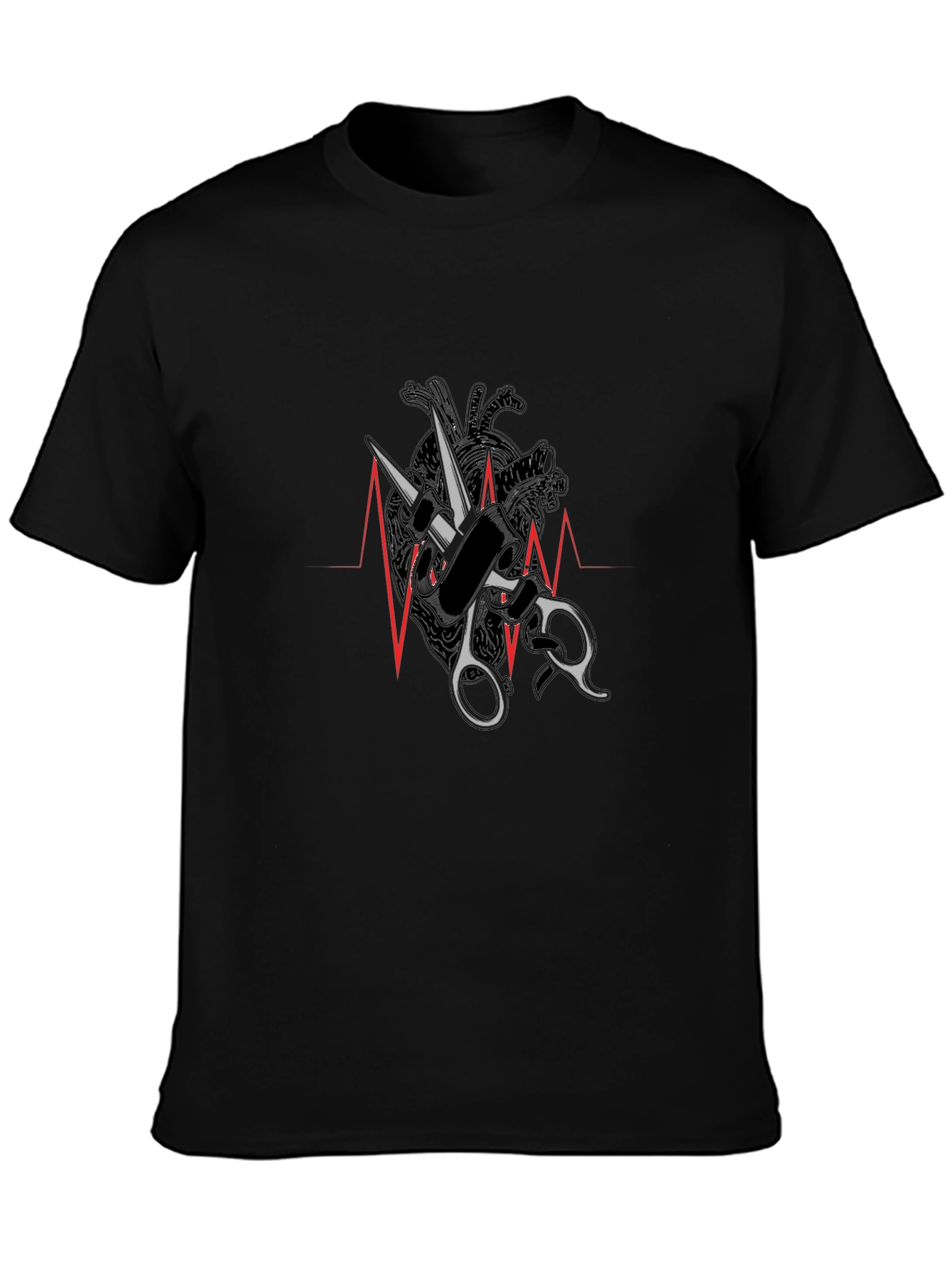 Heartbeat Scissors Graphic Tee - Barber Style