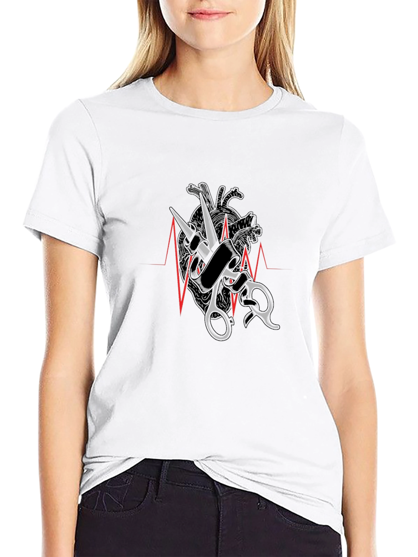 Heartbeat Scissors Graphic Tee - Barber Style