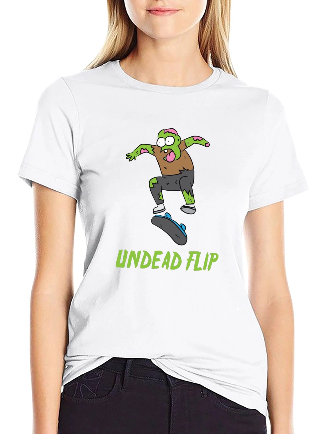 Undead Flip Zombie Skateboarder Black T-Shirt