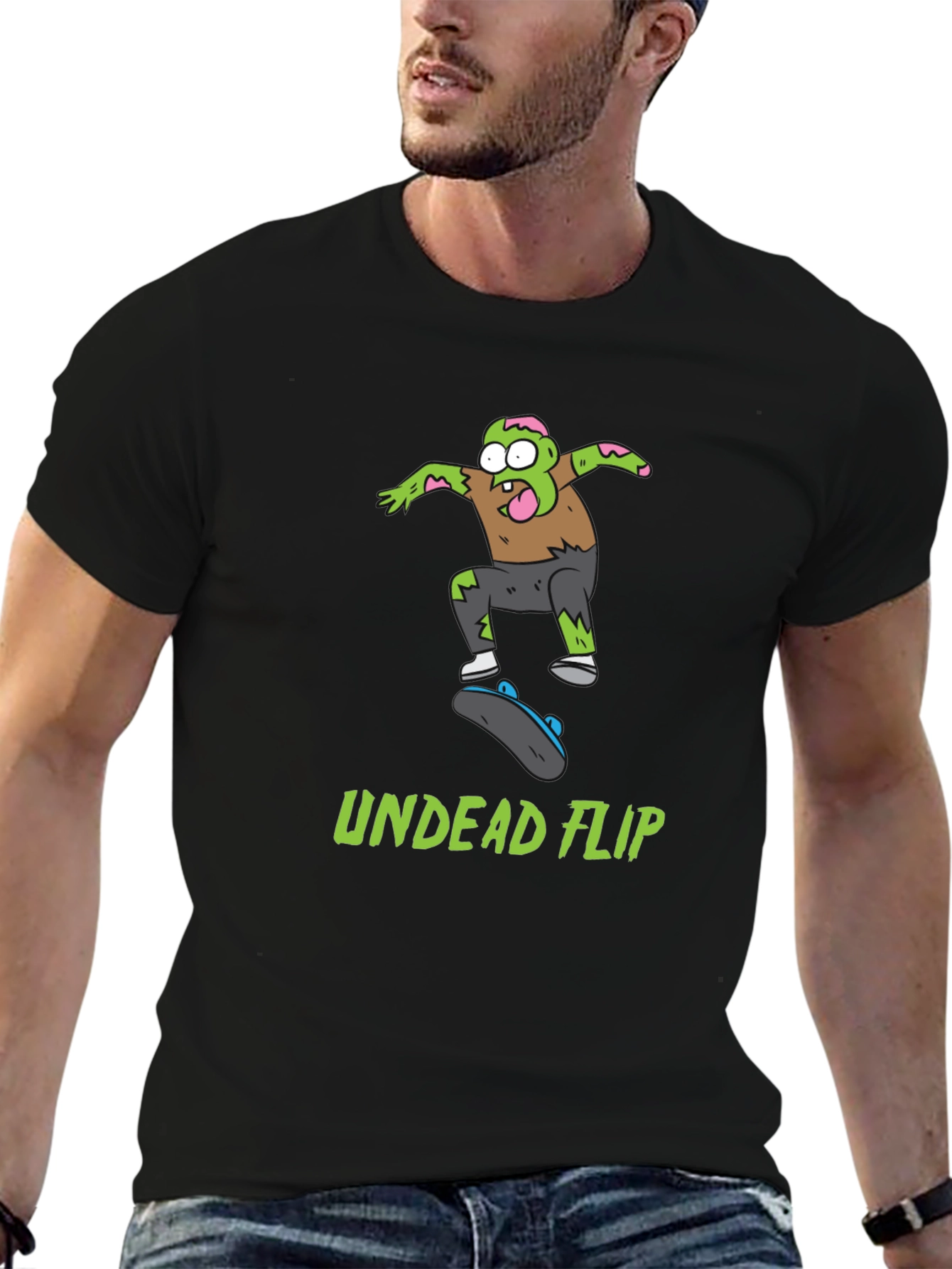 Undead Flip Zombie Skateboarder Black T-Shirt