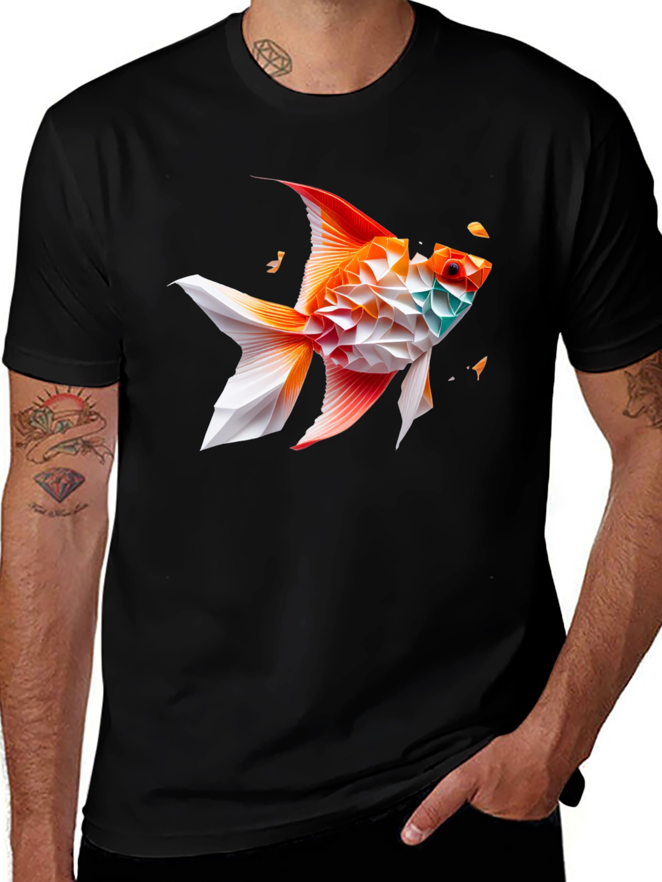 Geometric Fish Graphic Tee - Black