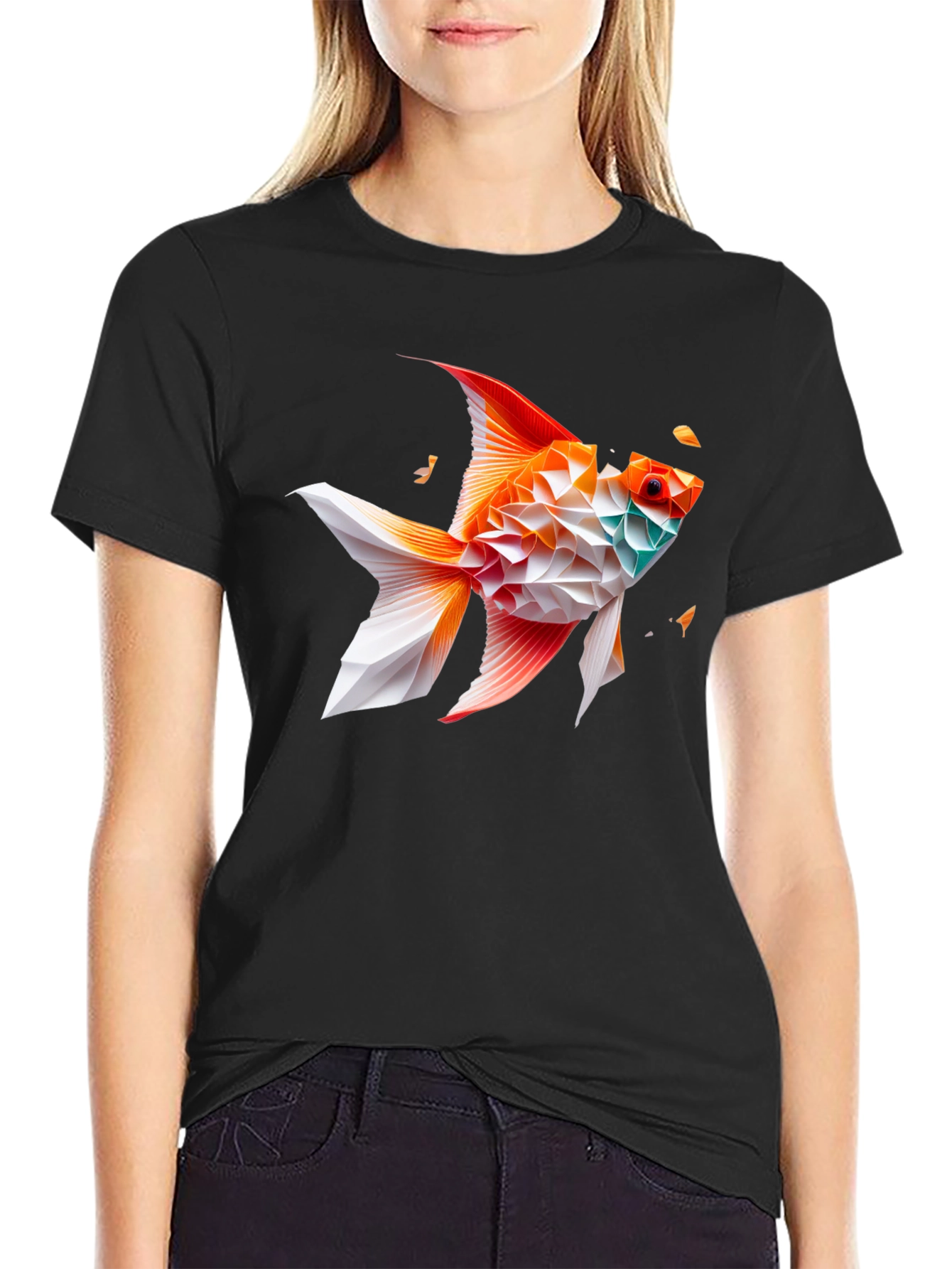 Geometric Fish Graphic Tee - Black