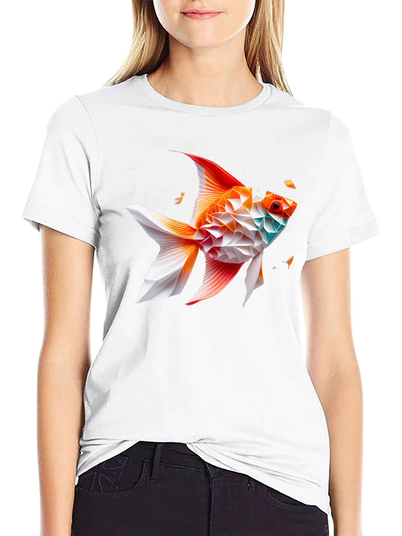 Geometric Fish Graphic Tee - Black