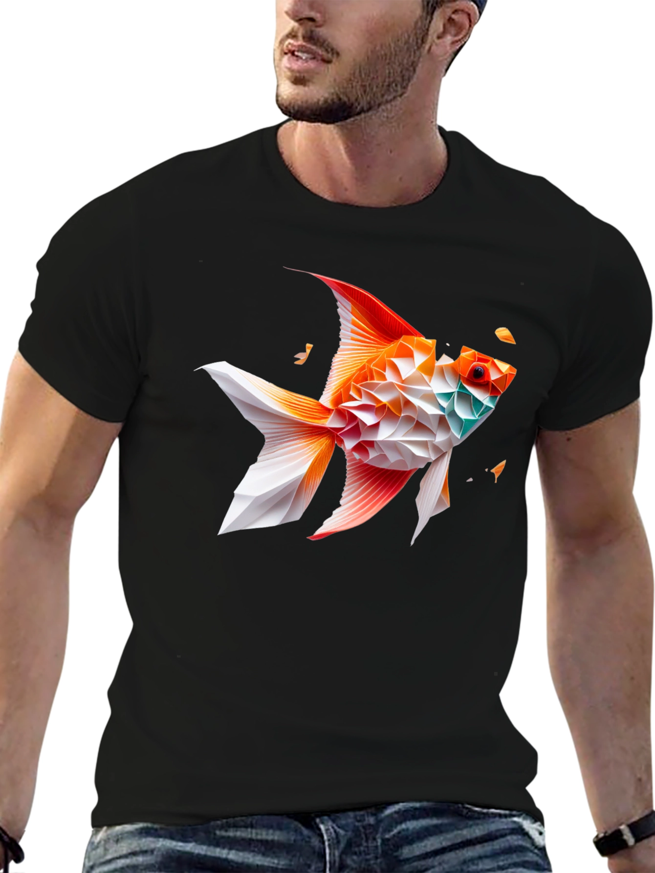Geometric Fish Graphic Tee - Black