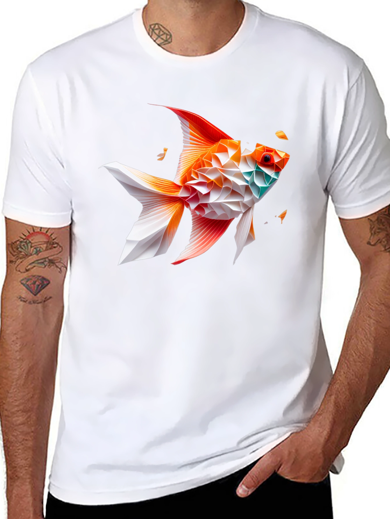 Geometric Fish Graphic Tee - Black