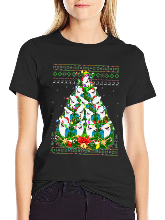 Shark Christmas Tree Holiday Graphic Tee