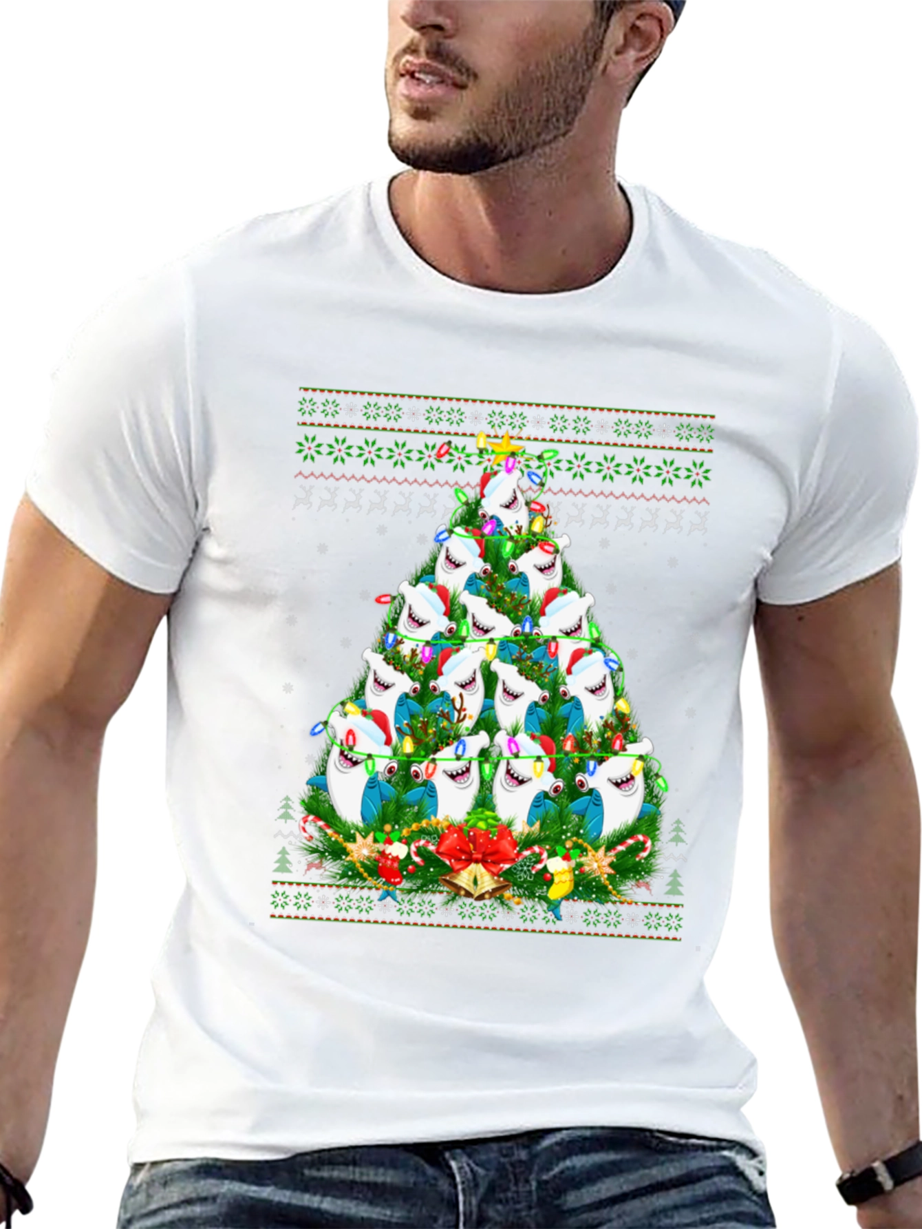 Shark Christmas Tree Holiday Graphic Tee