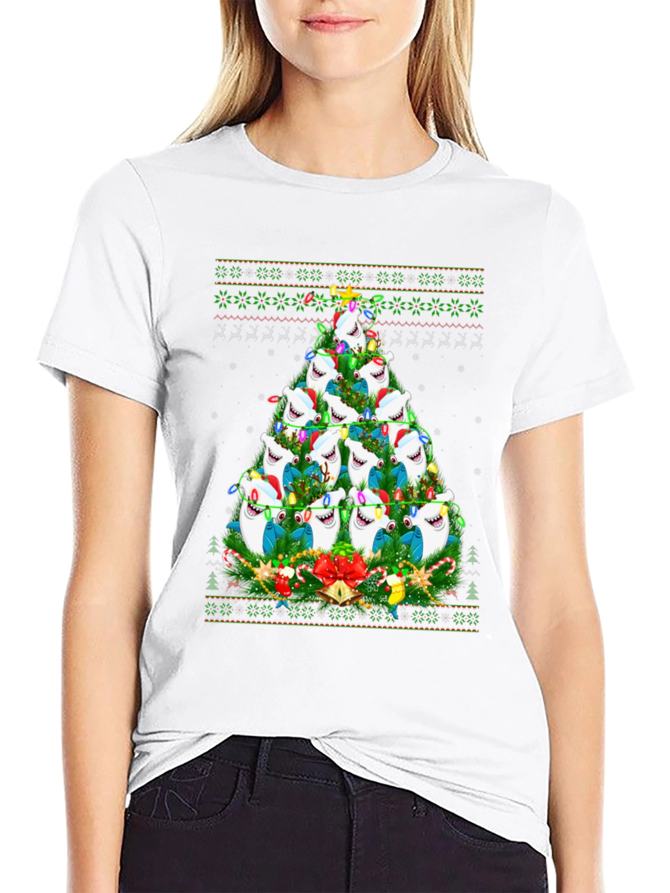 Shark Christmas Tree Holiday Graphic Tee