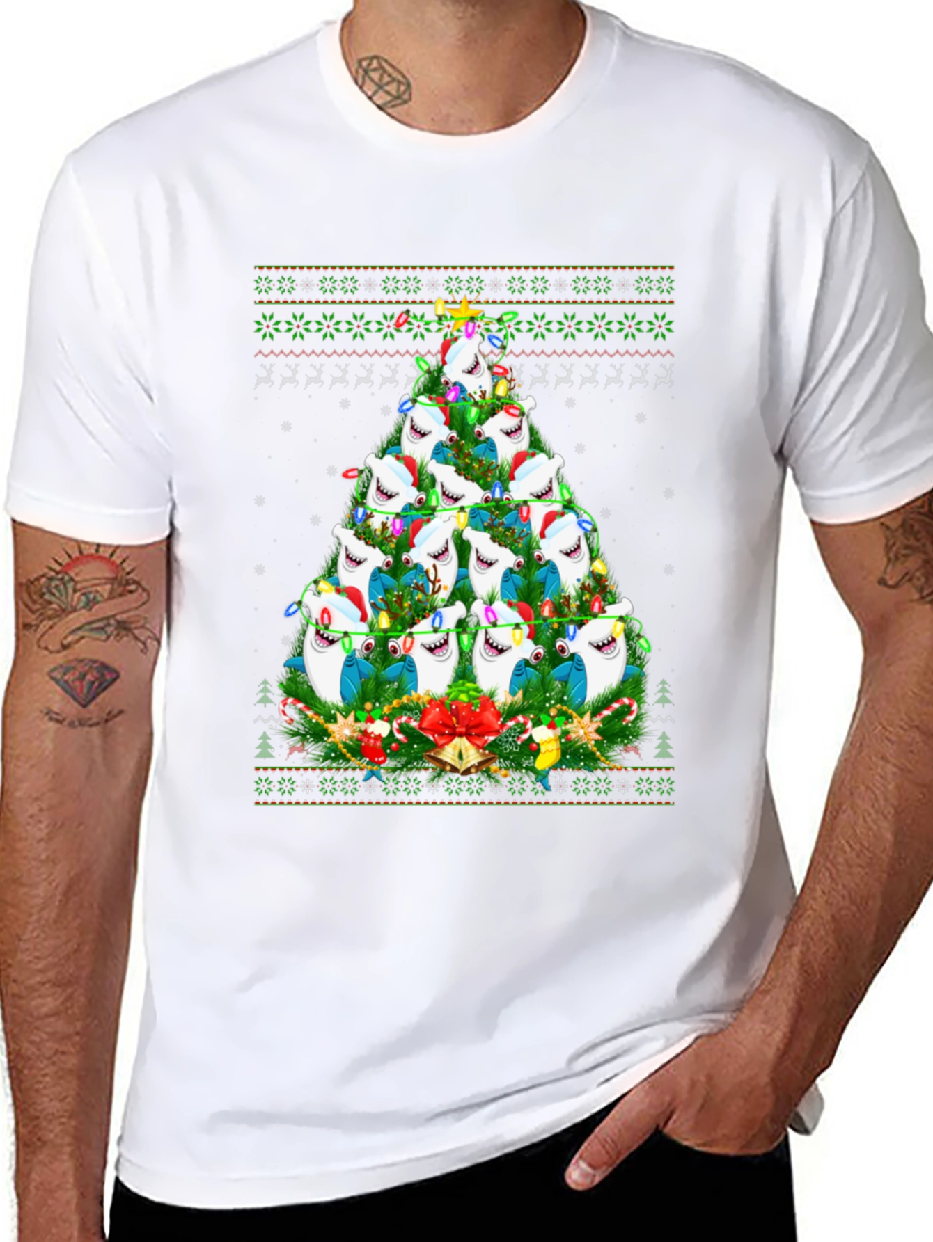 Shark Christmas Tree Holiday Graphic Tee