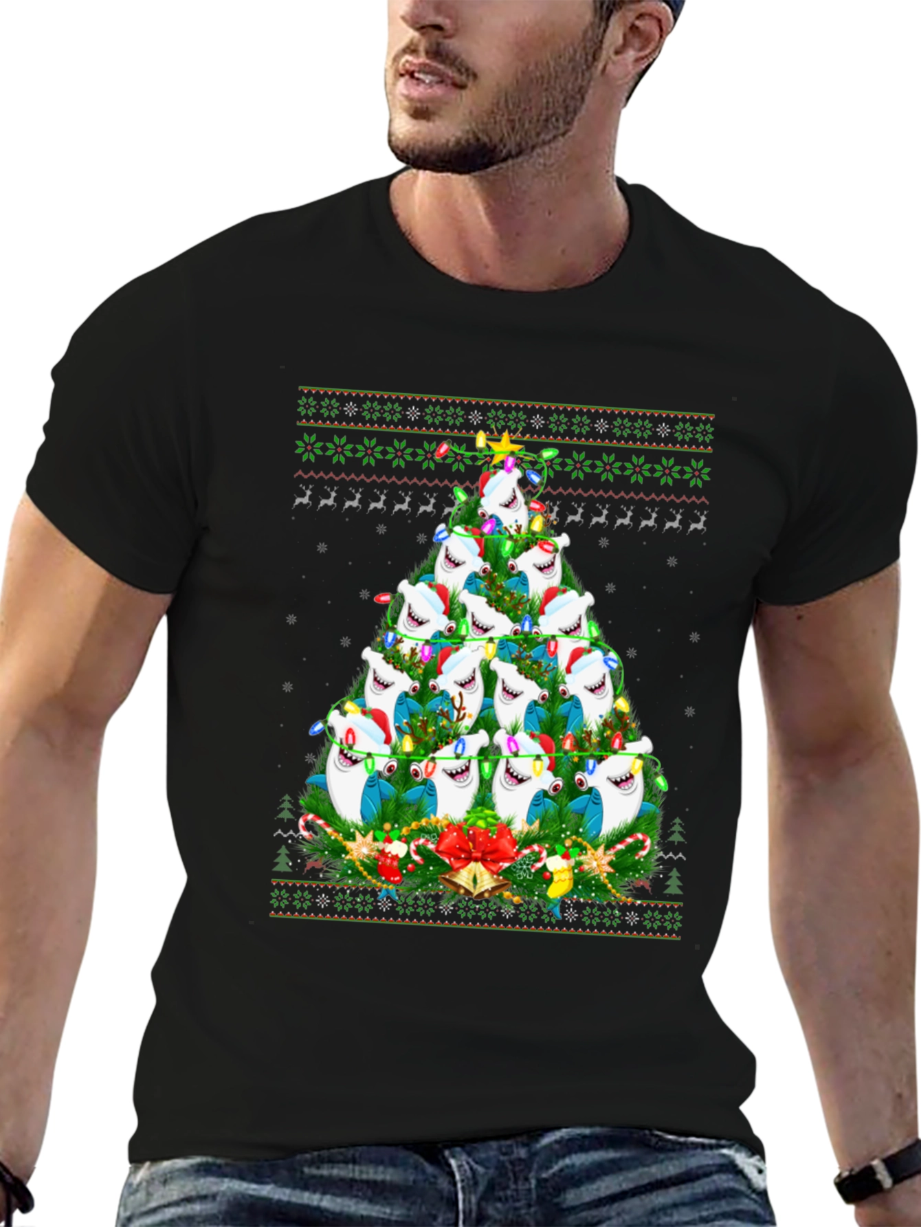 Shark Christmas Tree Holiday Graphic Tee
