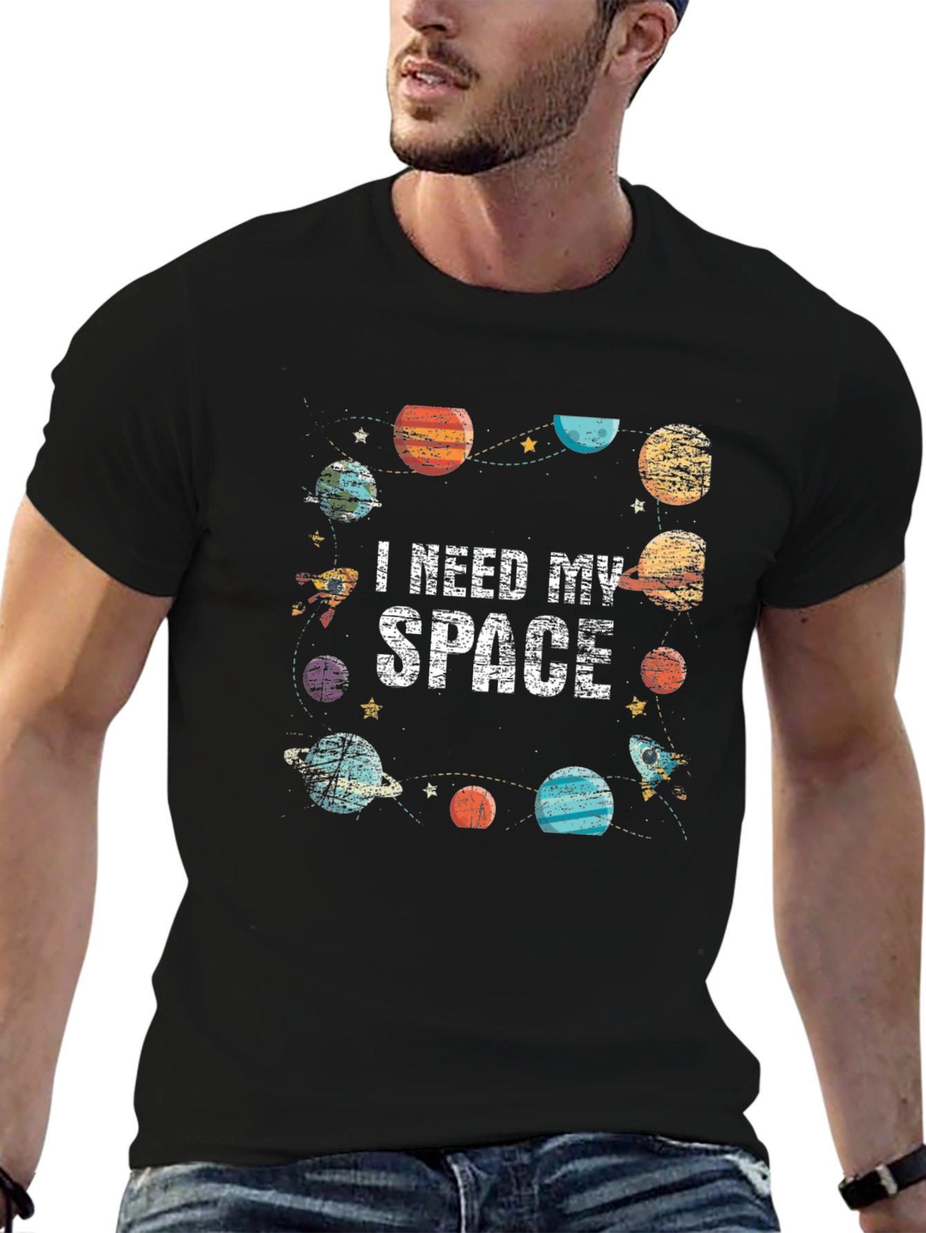 I Need My Space Graphic T-Shirt - Black