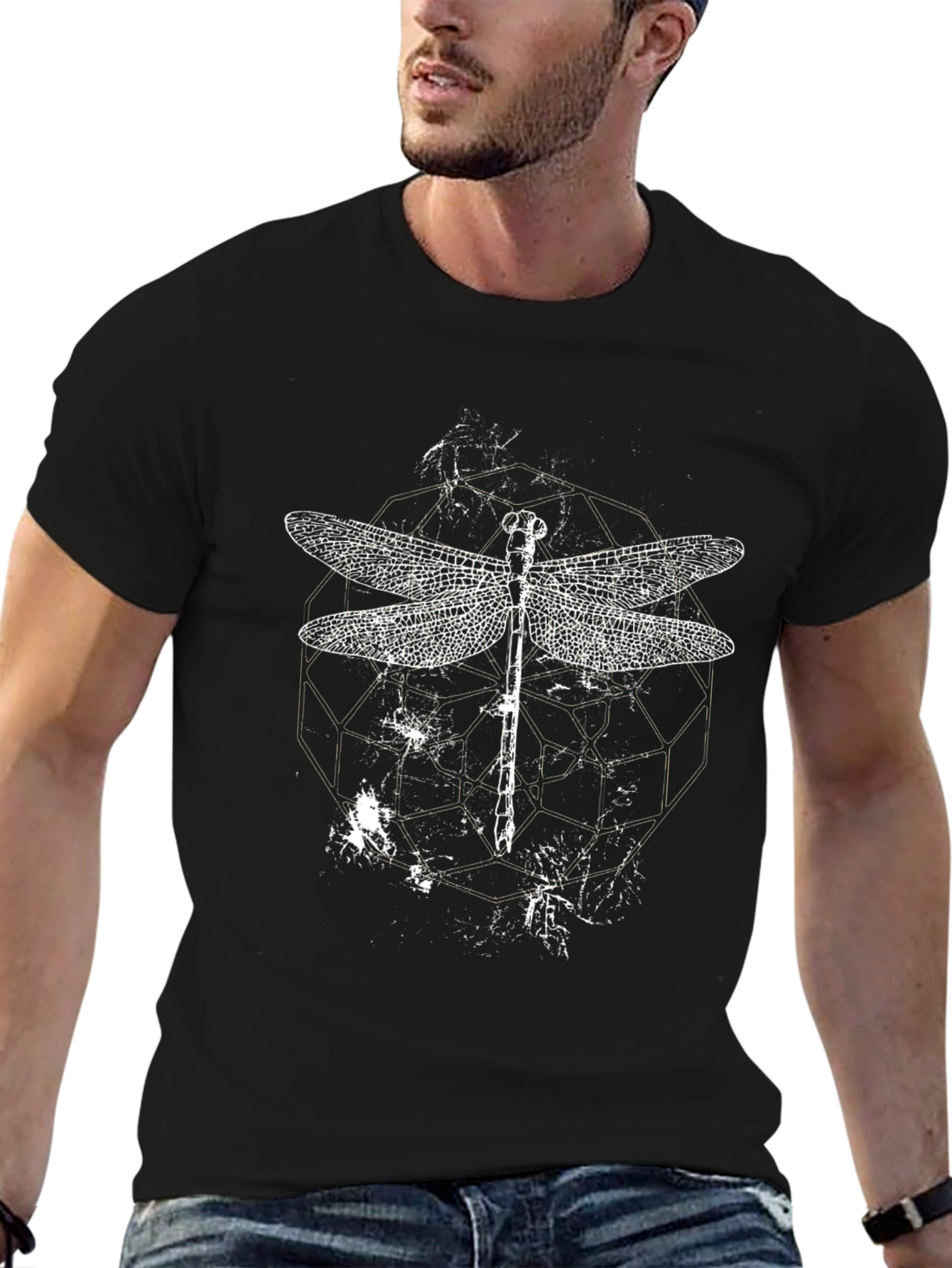 Dragonfly Graphic Print Black T-Shirt