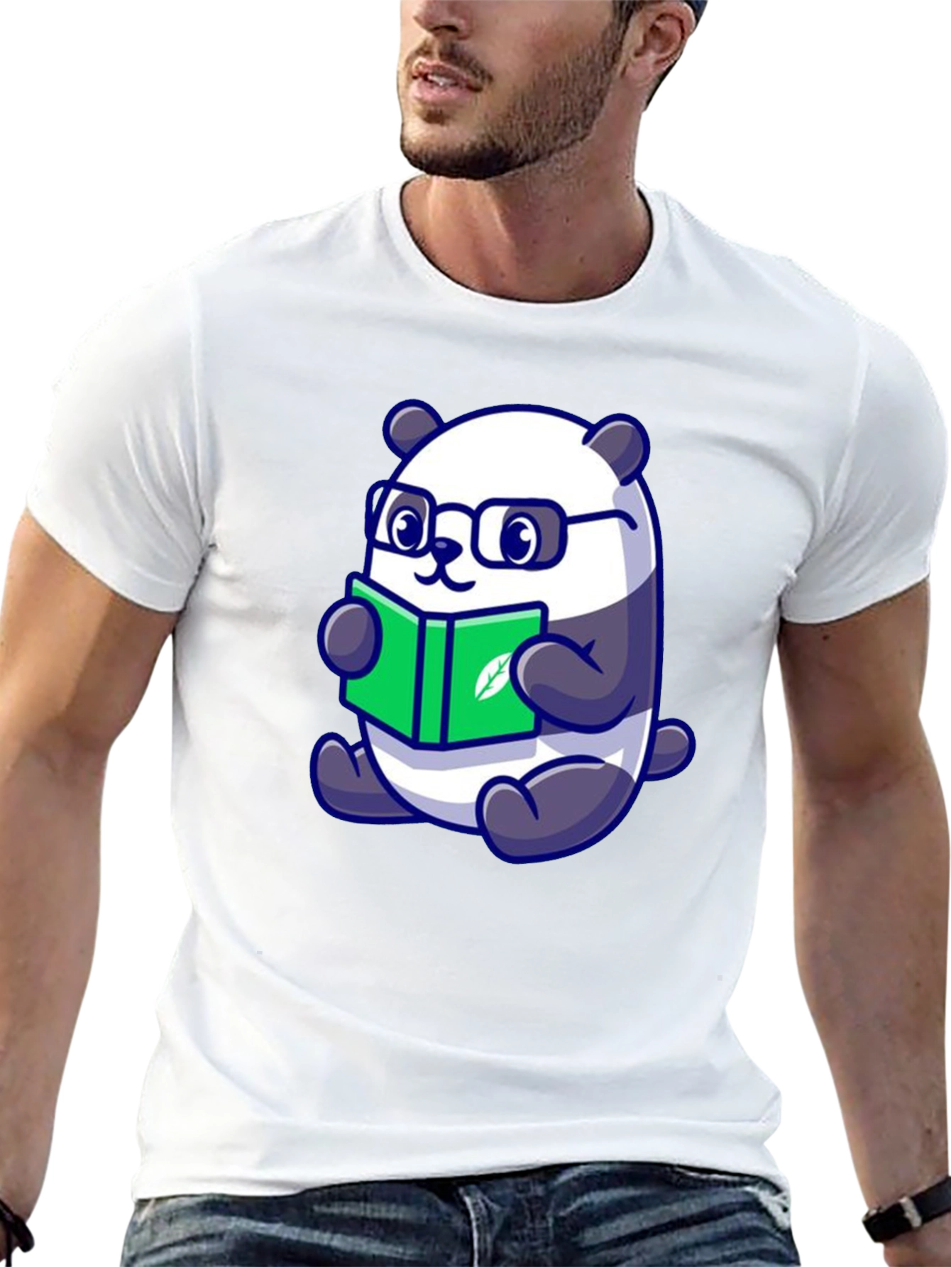 Cute Panda Reading Book Graphic Tee - Black