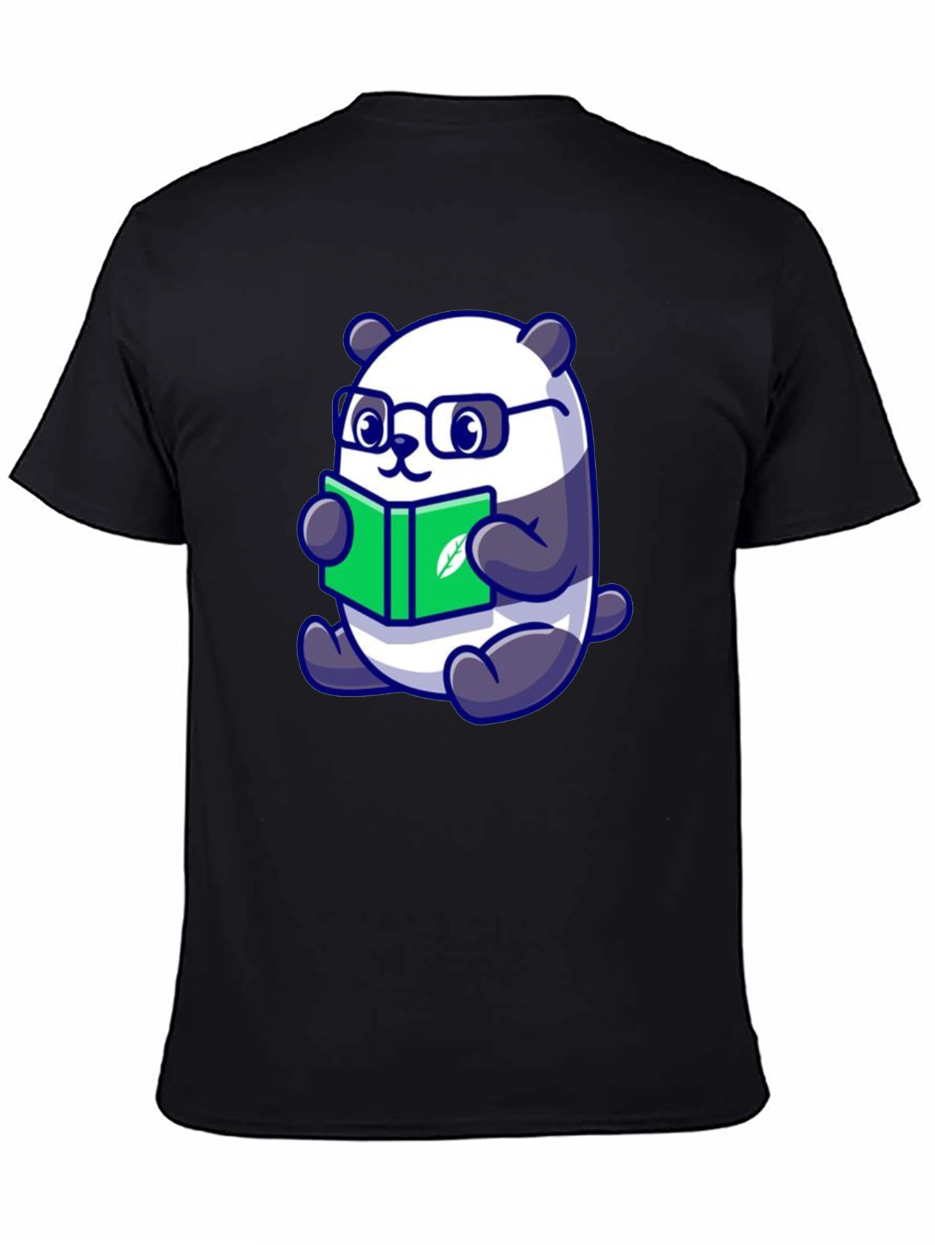 Cute Panda Reading Book Graphic Tee - Black