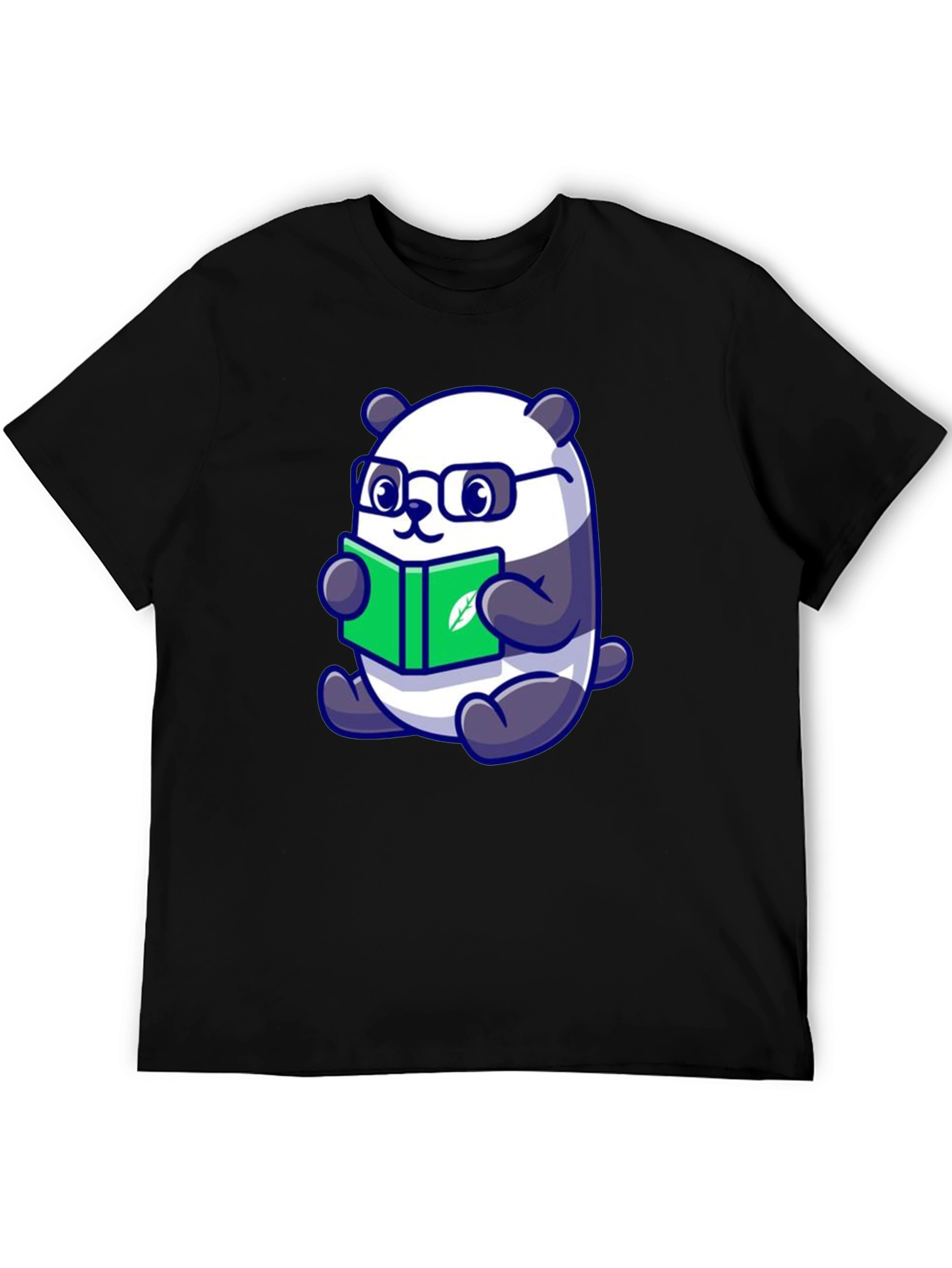 Cute Panda Reading Book Graphic Tee - Black