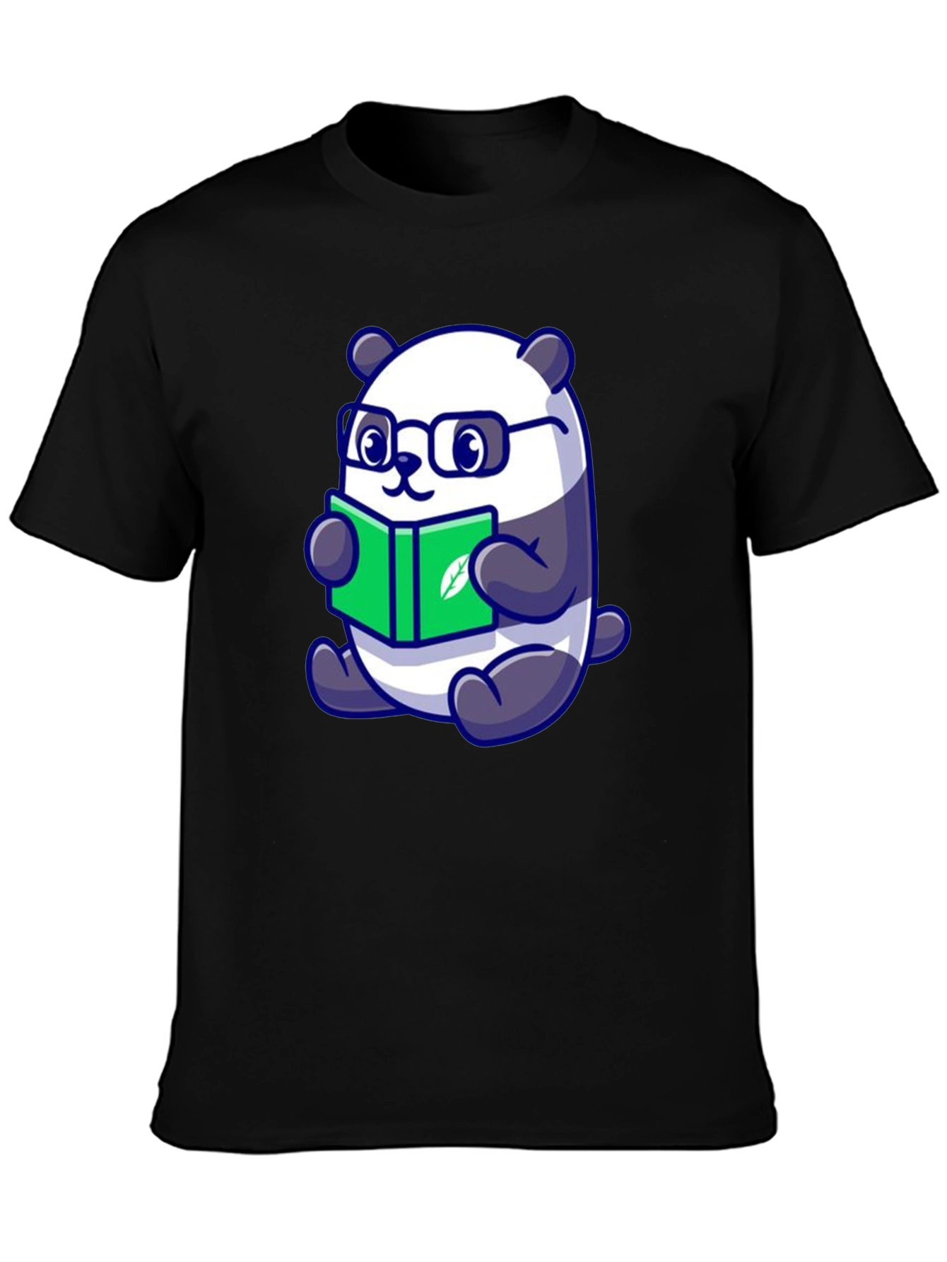Cute Panda Reading Book Graphic Tee - Black
