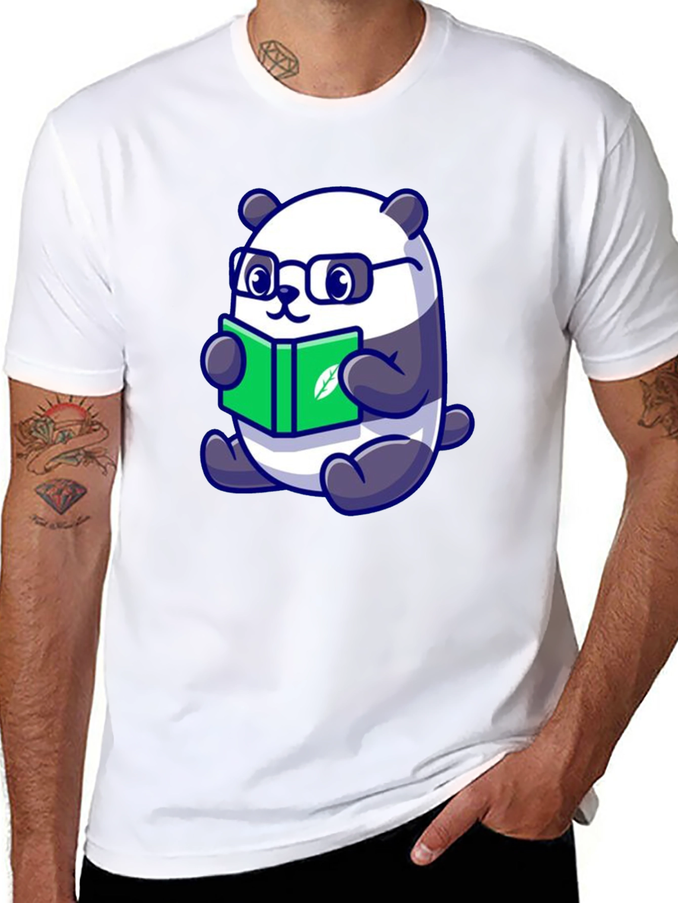 Cute Panda Reading Book Graphic Tee - Black