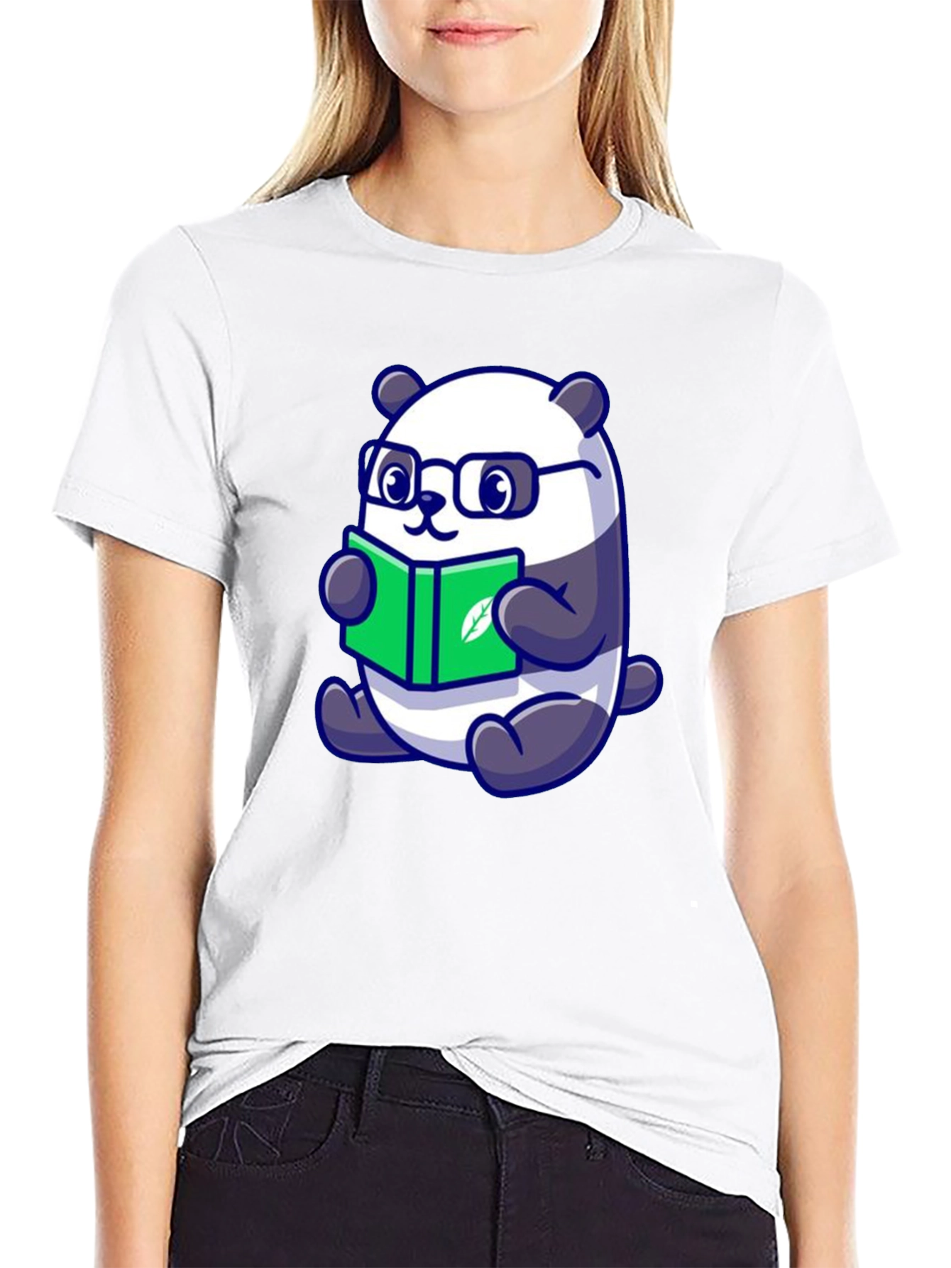 Cute Panda Reading Book Graphic Tee - Black
