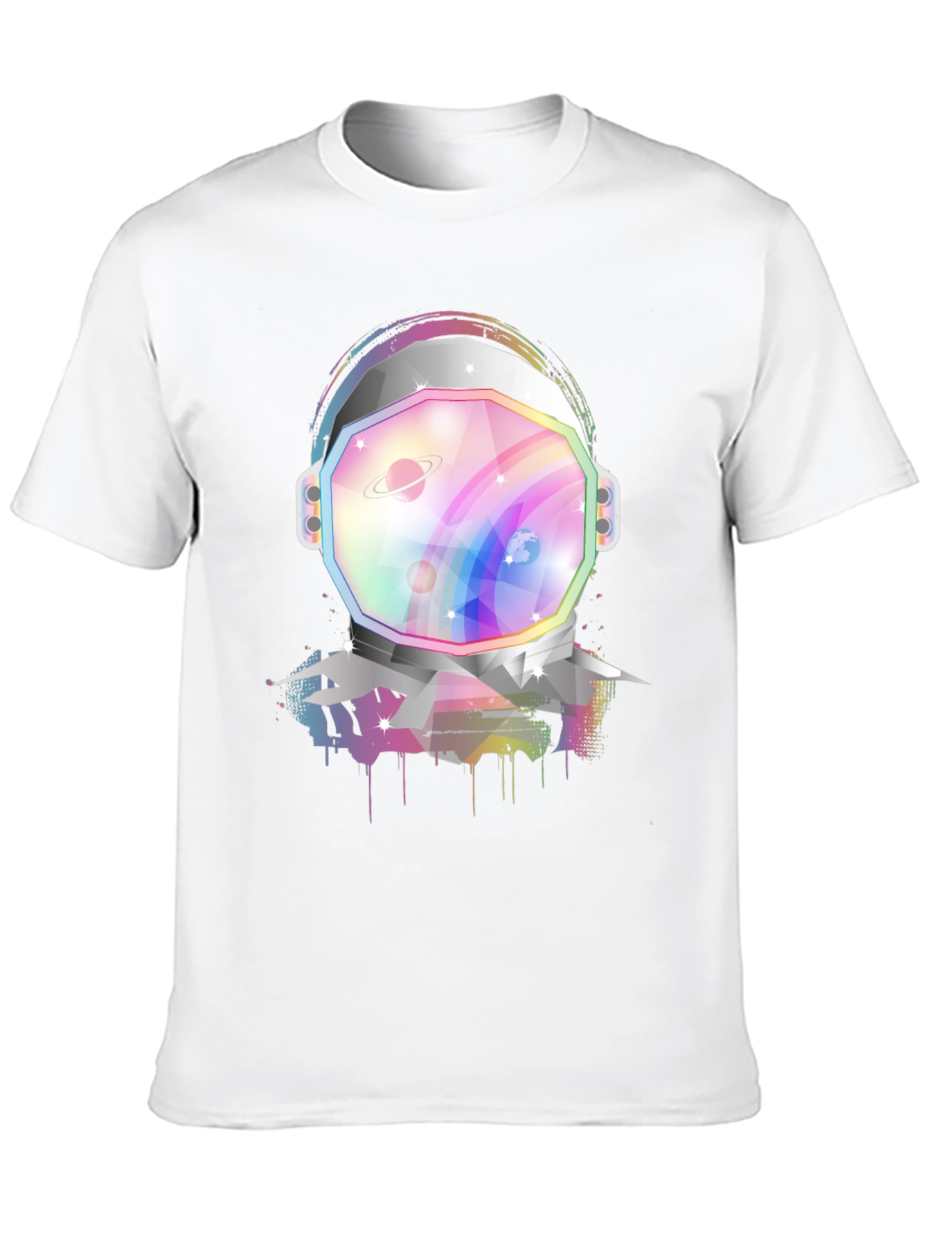 Astronaut Helmet Graphic Tee - Rainbow Space Design