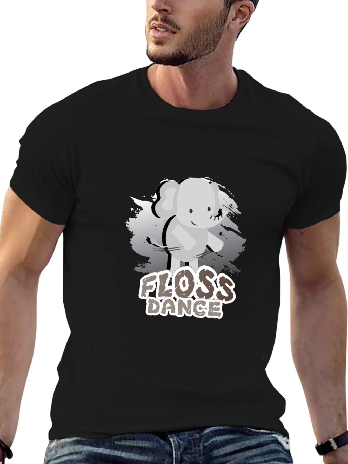 Floss Dance Elephant Graphic Tee - Unisex Black T-Shirt