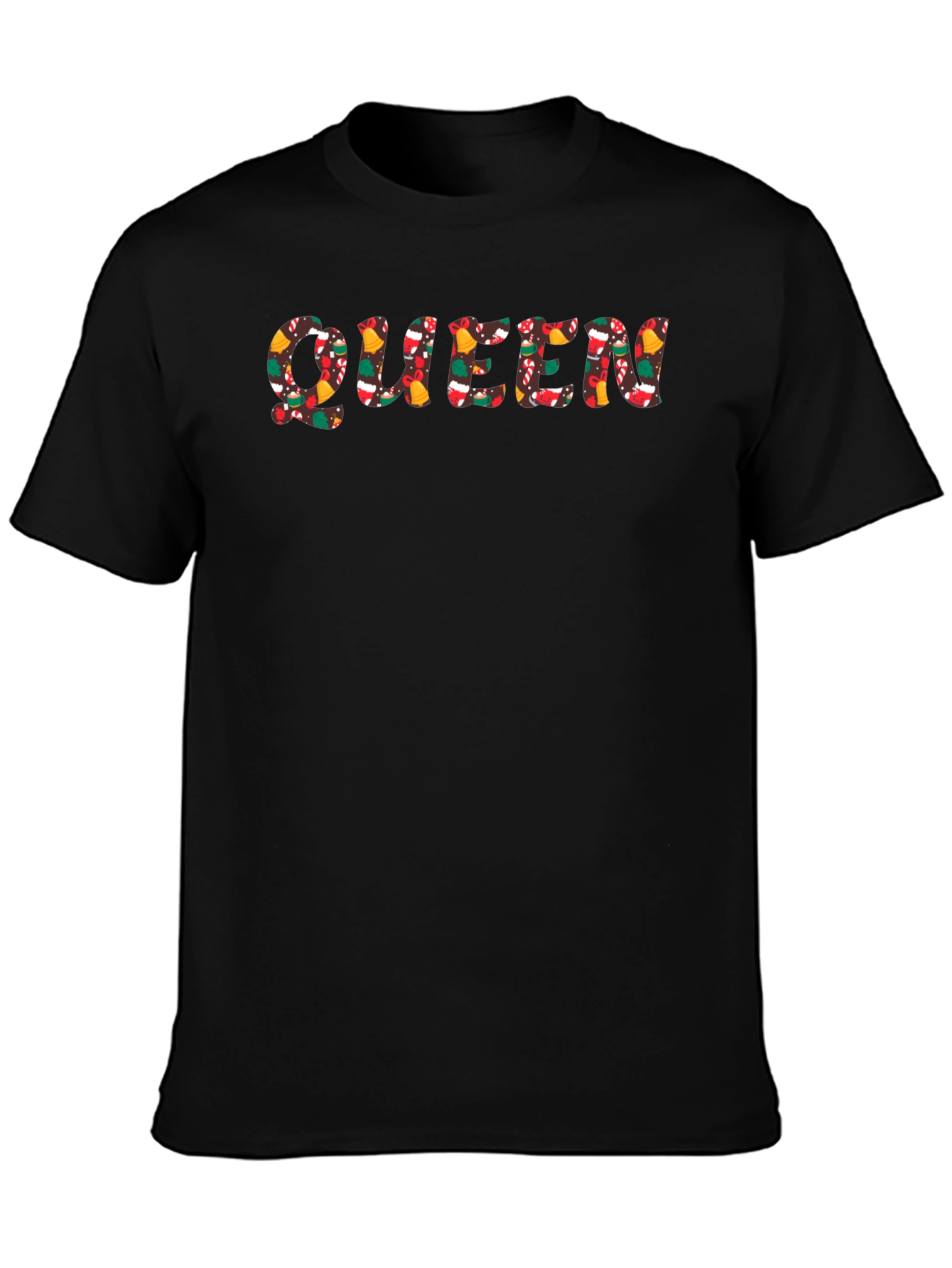 Queen Christmas Pattern Black Crew Neck T-Shirt